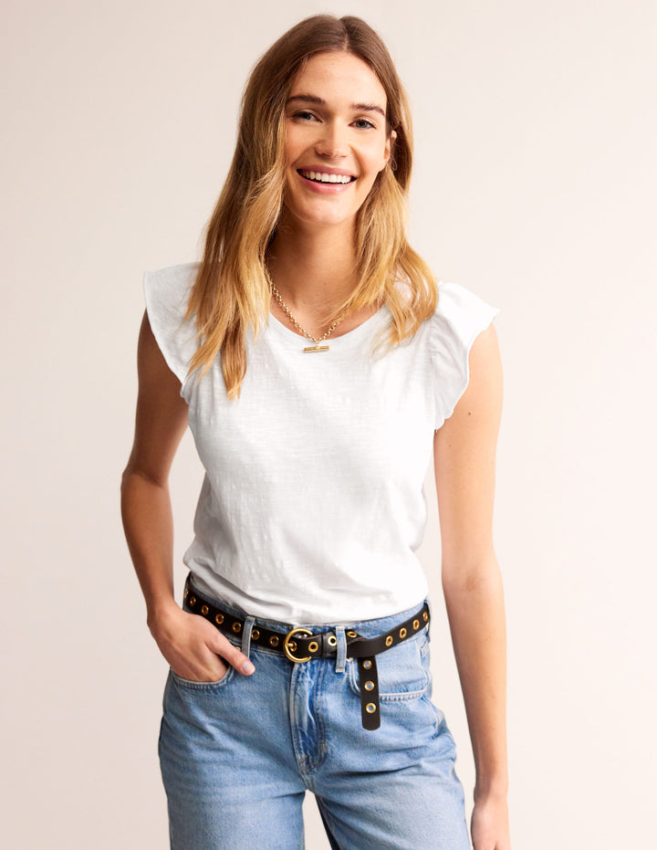 Cotton Flutter Top-White