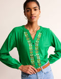 Embroidered Detail Top-Rich Emerald