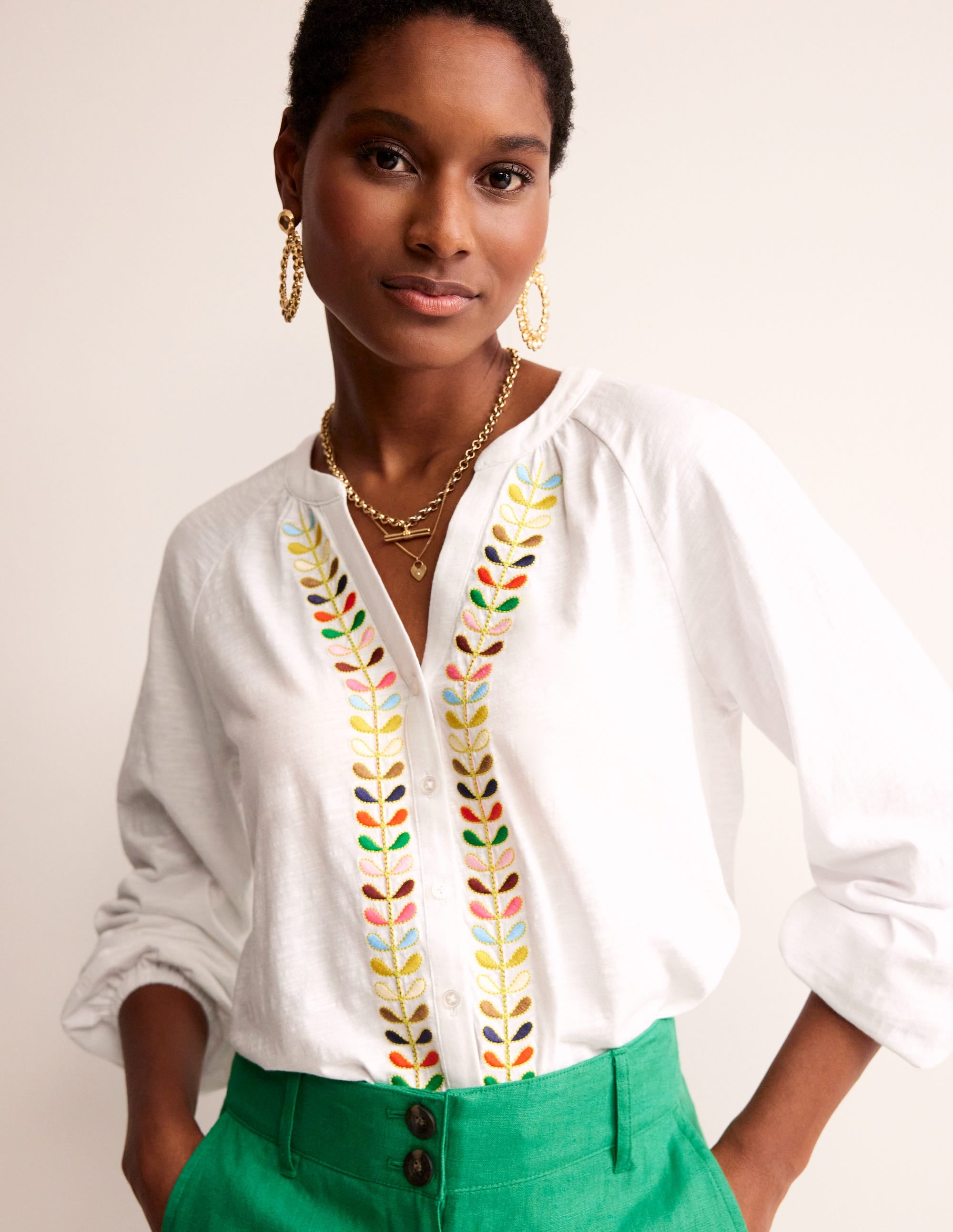 Embroidered Detail Top-White - Image 1