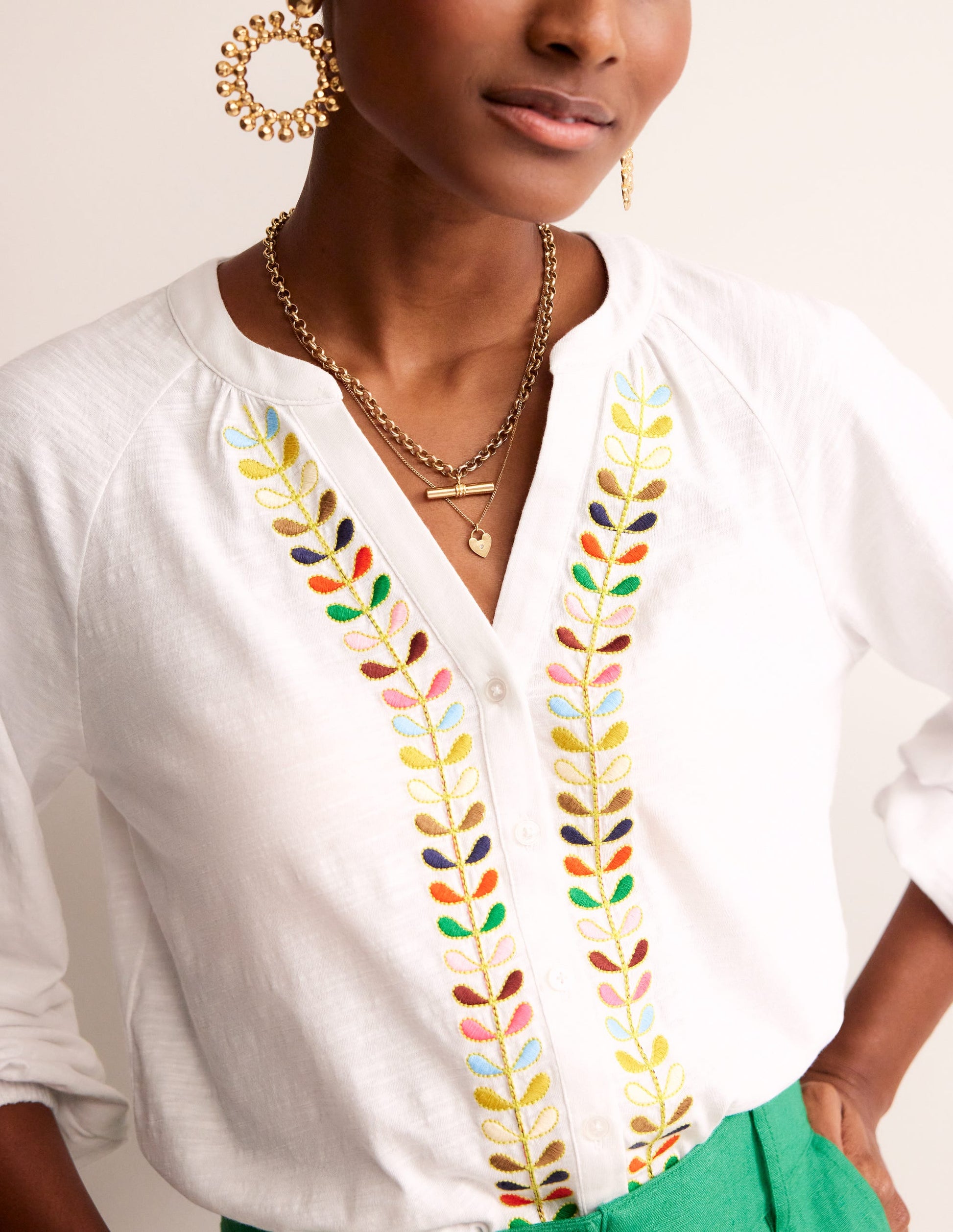 Embroidered Detail Top-White-2