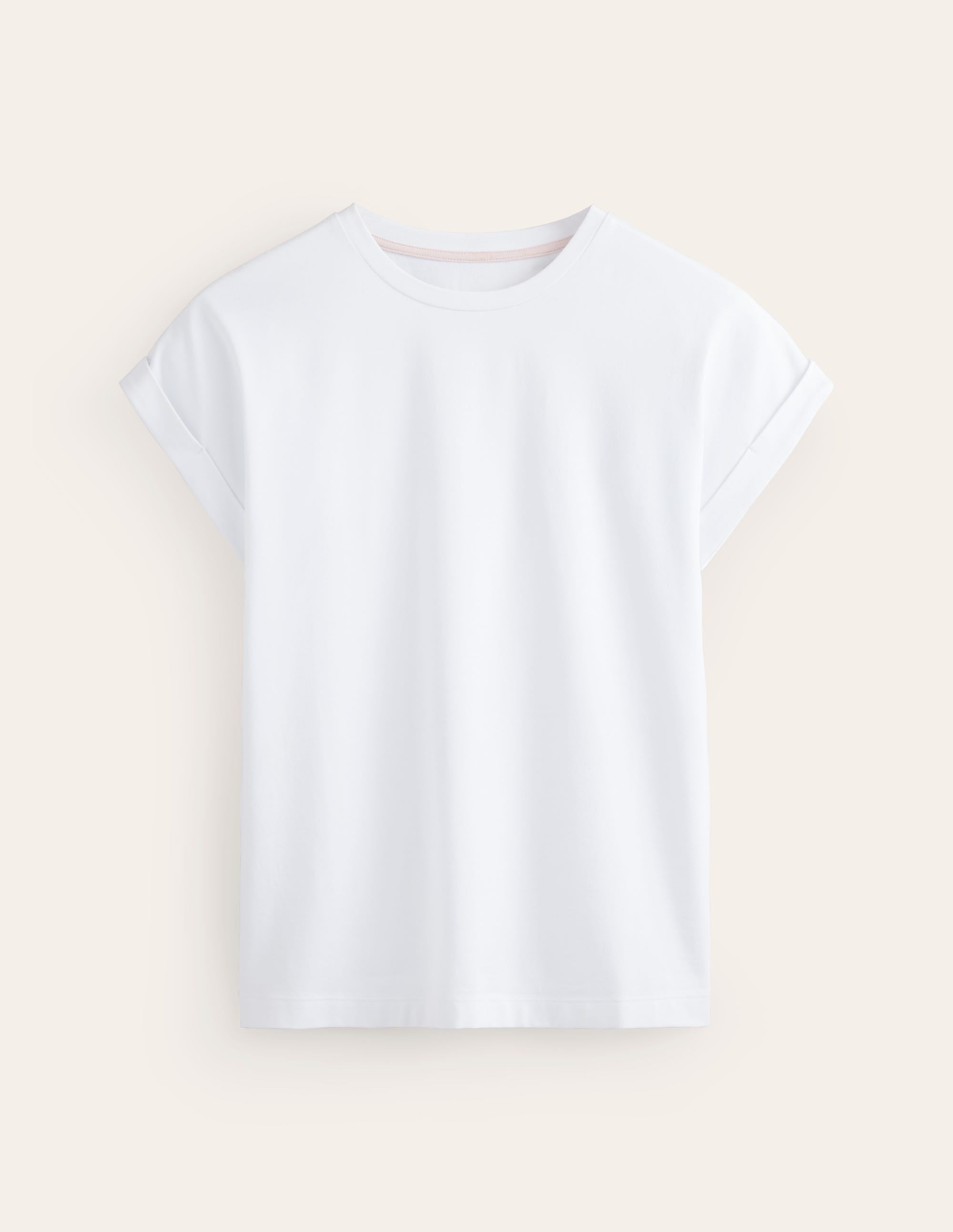 Turnback Cuff Crew T-shirt-White - Image 5