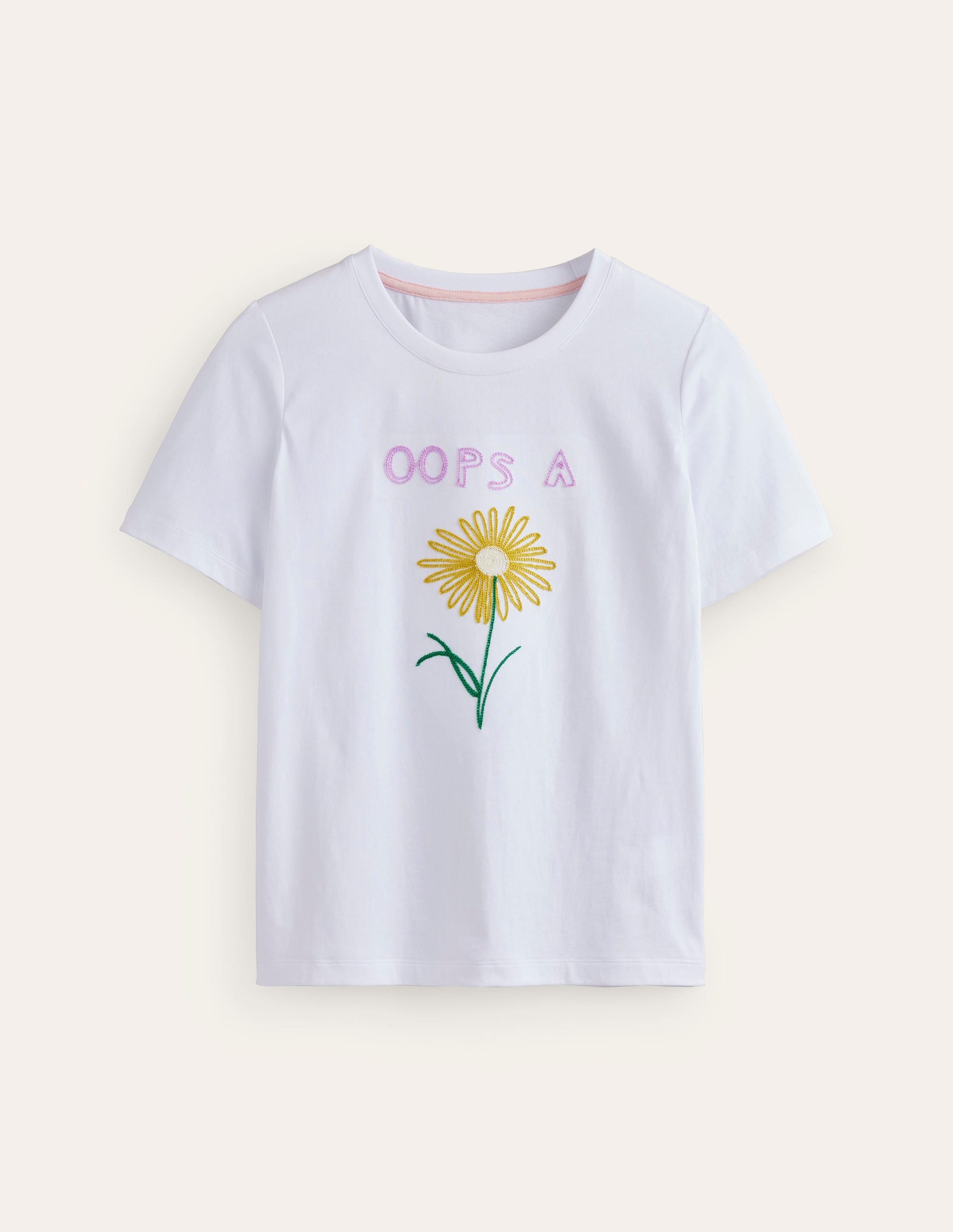 Rosa Embroidered T-Shirt-White, Oops A Daisy - Image 5