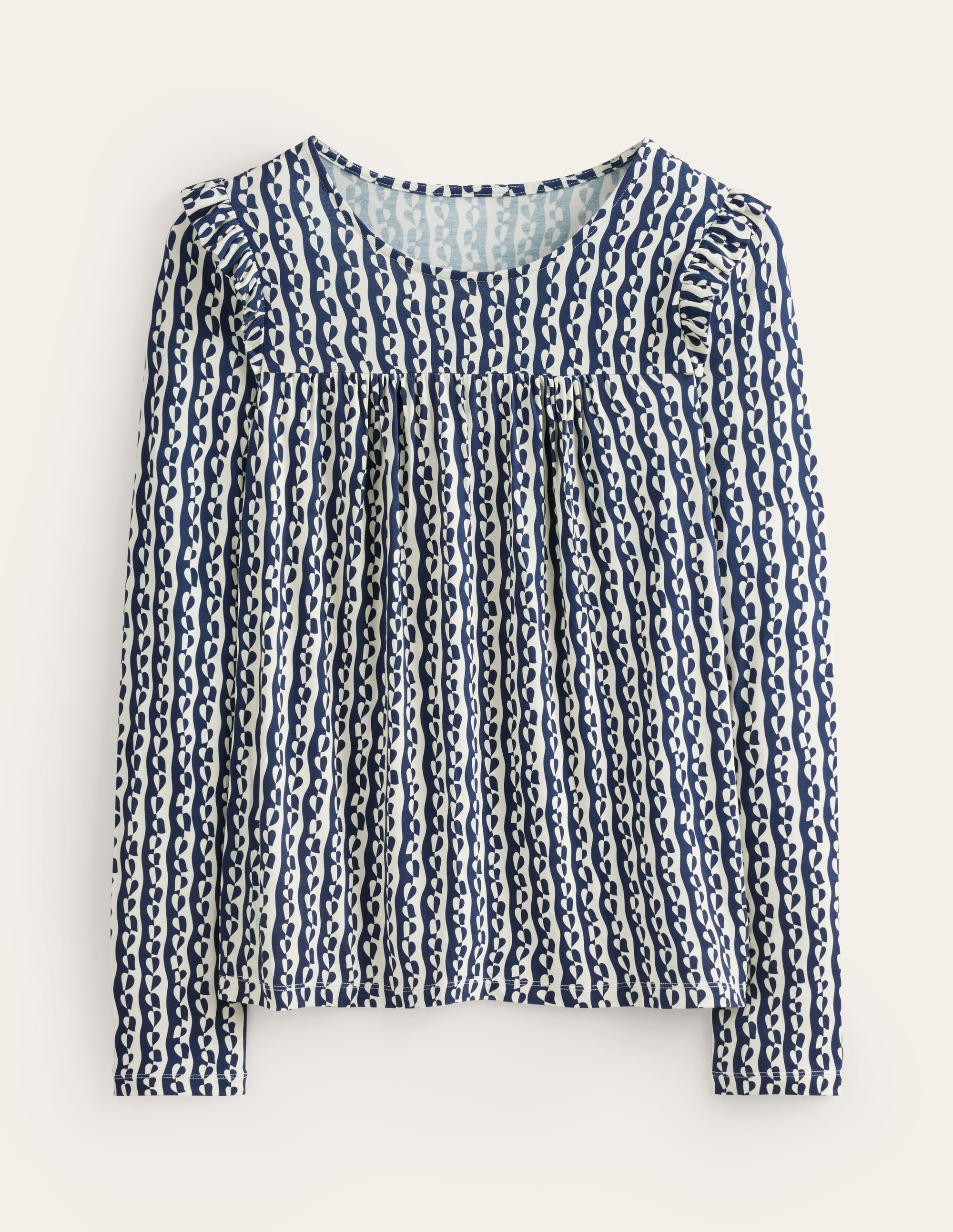 Frill Detail Long Sleeve Top-Navy, Abstract Heart - Image 5