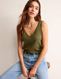 Regular V-Neck Slub Vest-Moss