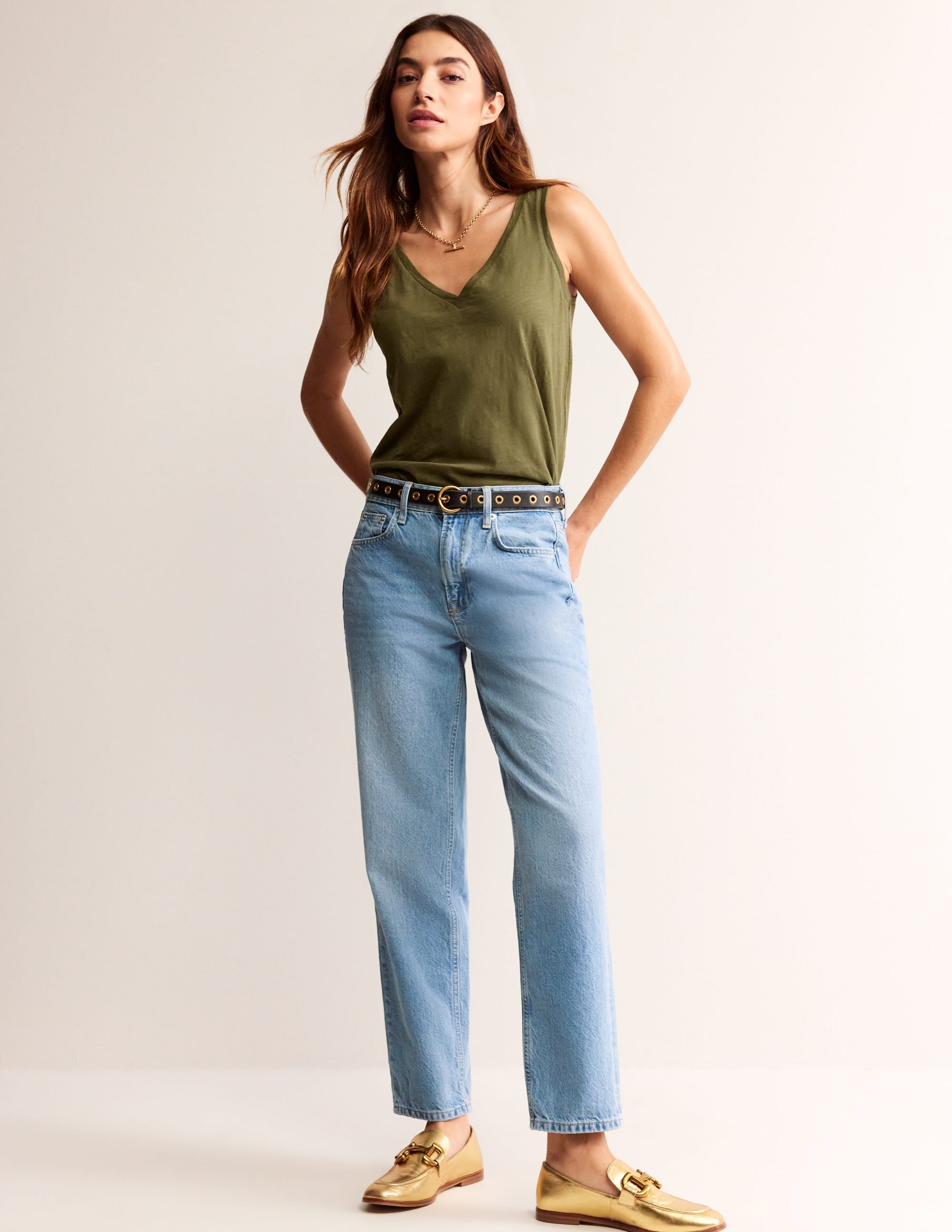 Regular V-Neck Slub Vest-Moss - Image 4