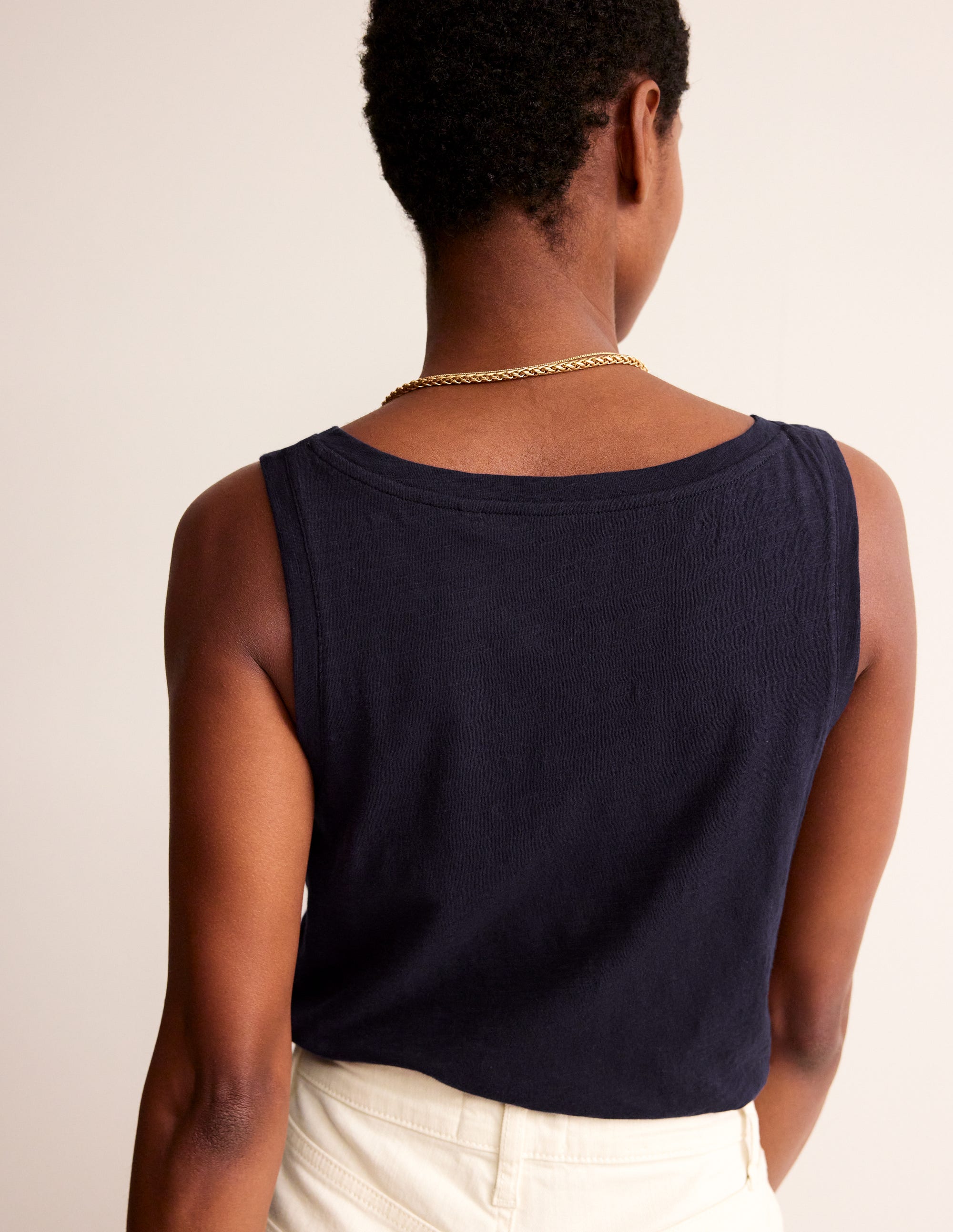 Regular V-Neck Slub Vest-Navy - Image 3
