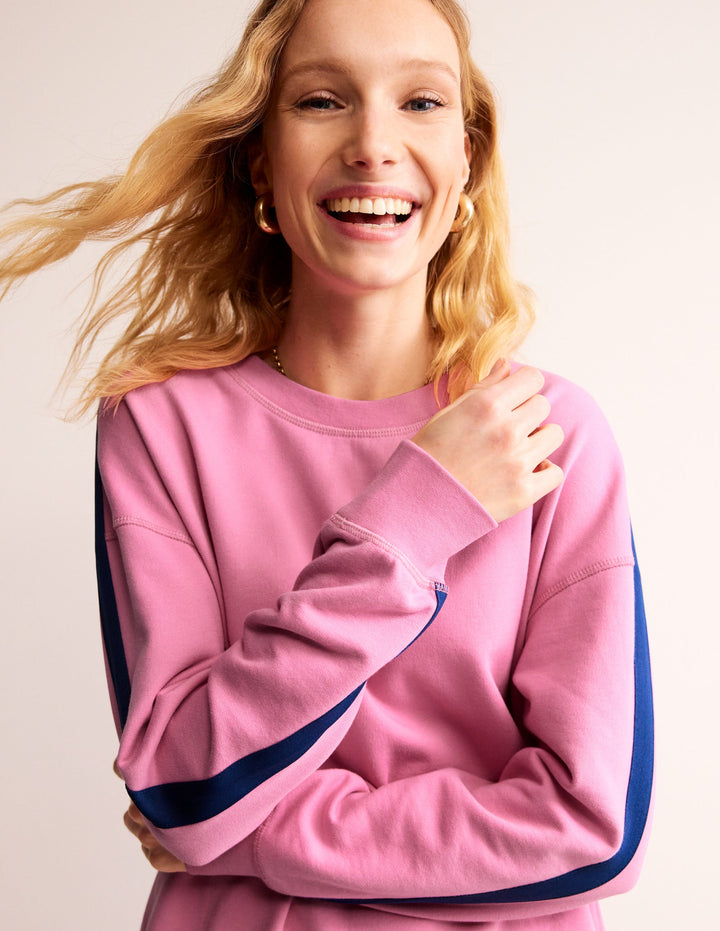 Drop Shoulder Sweatshirt-Pink Blue Stripe