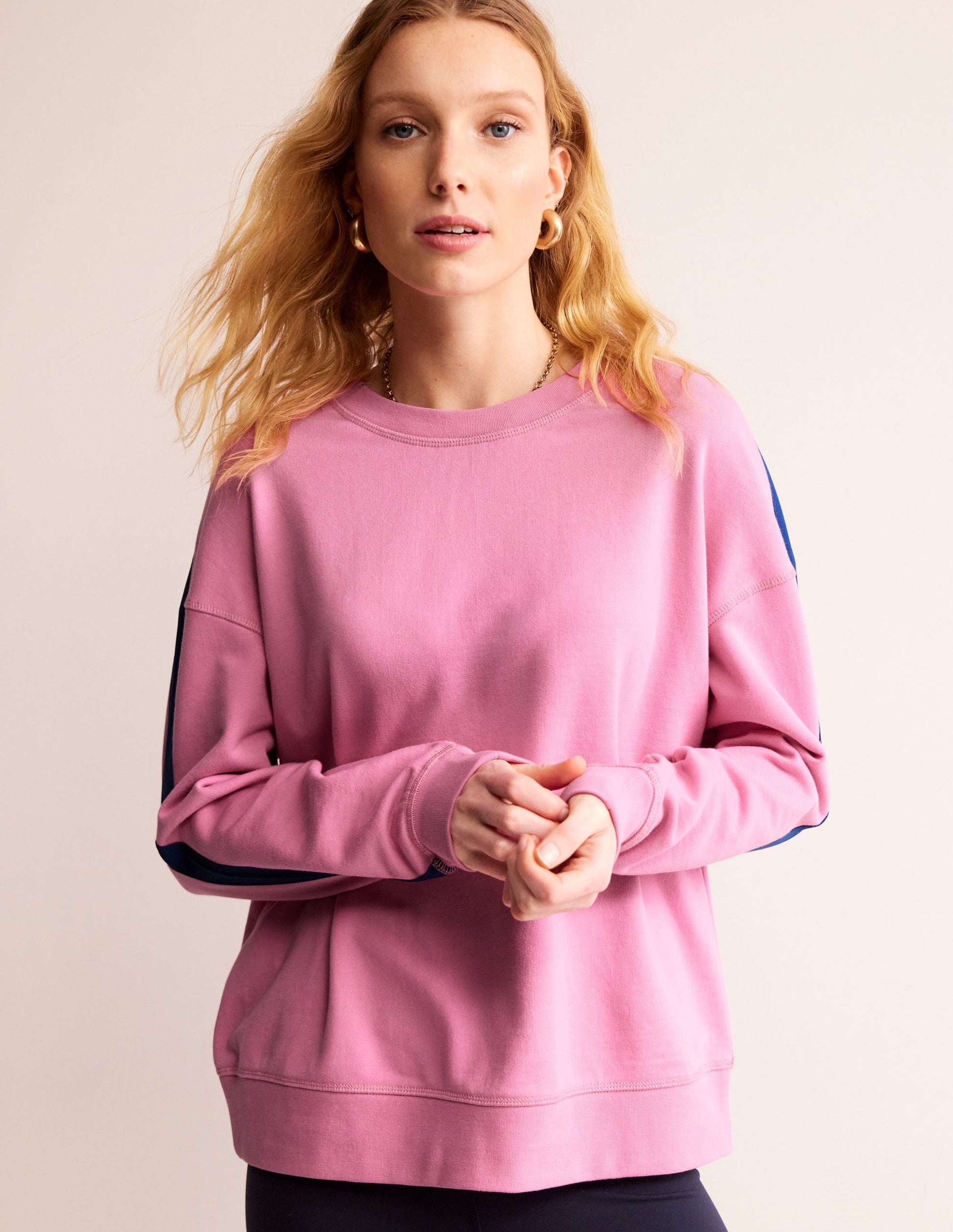 Drop Shoulder Sweatshirt-Pink Blue Stripe-2