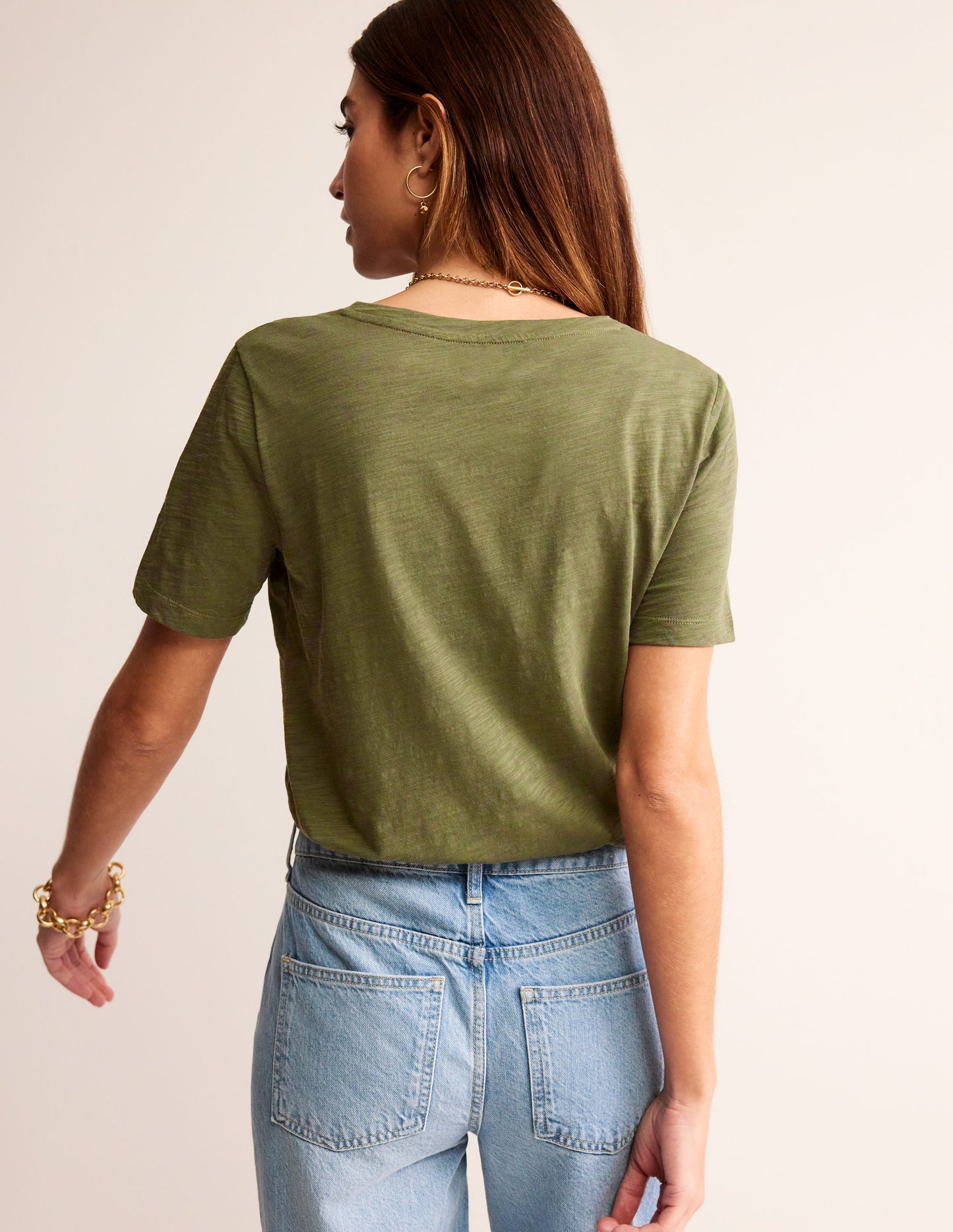 Regular V-Neck Slub T-shirt-Oregano