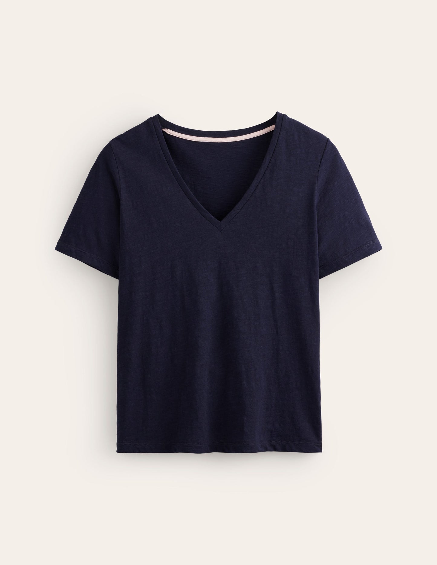 Regular V-Neck Slub T-shirt-Navy