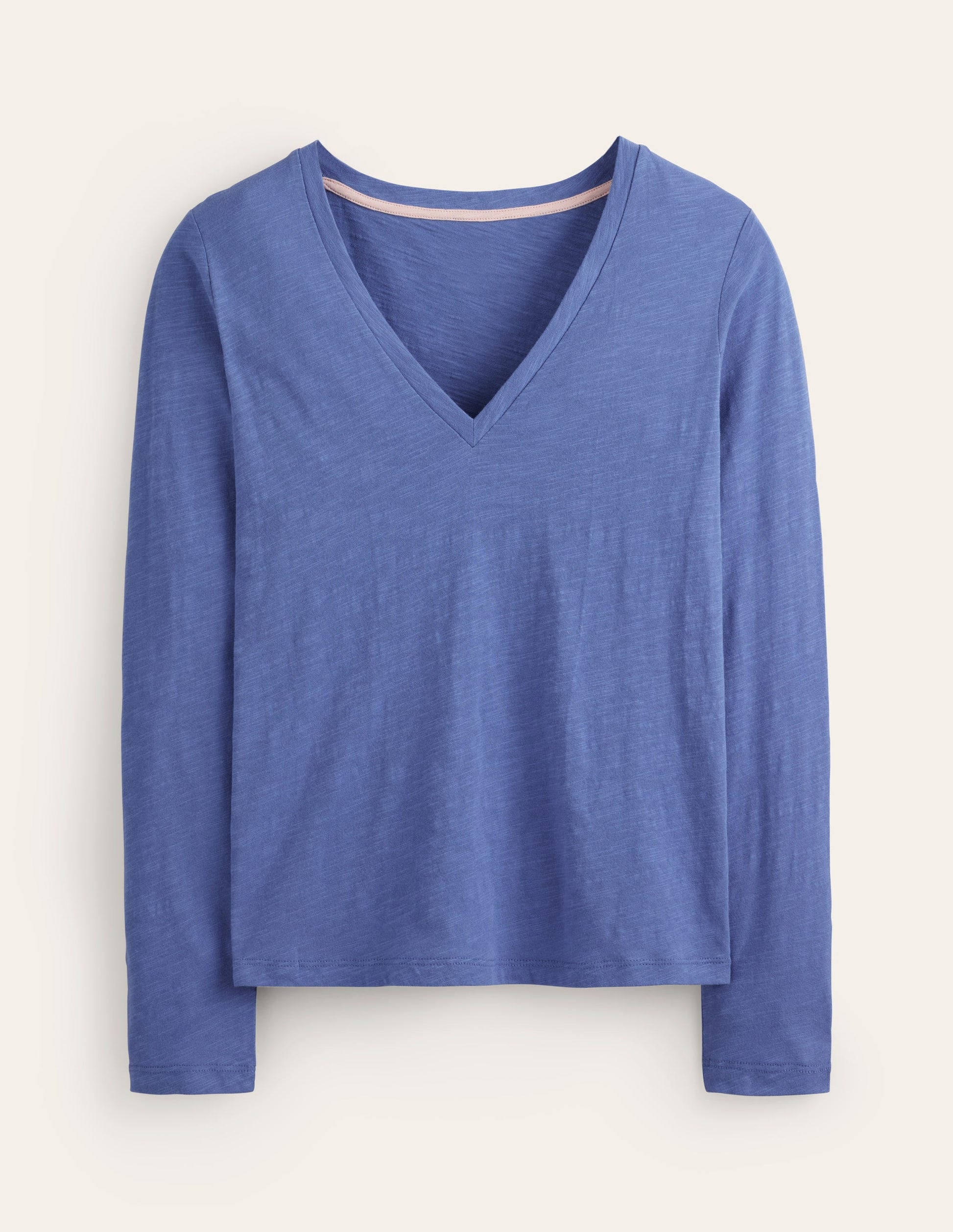 Cotton V-Neck Long Sleeve Top-Ebb and Flow Blue-5