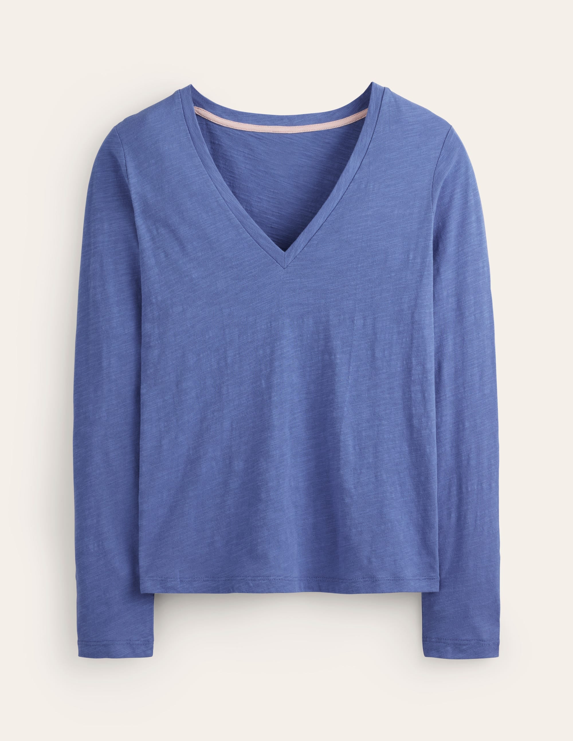 Cotton V-Neck Long Sleeve Top-Ebb and Flow Blue - Image 5
