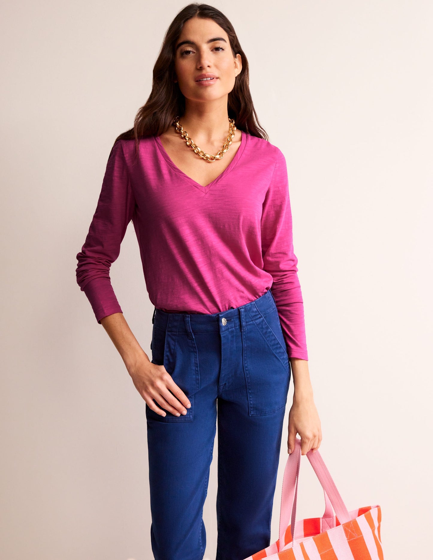 Cotton V-Neck Long Sleeve Top-Sangria Sunset