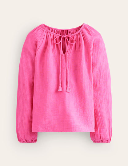 Doublecloth Blouson Sleeve Top-Sangria Sunset