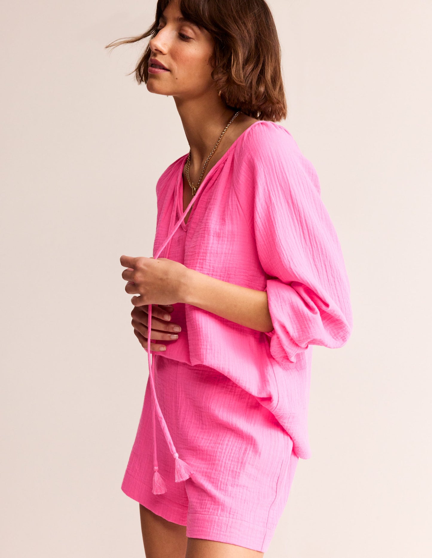 Doublecloth Blouson Sleeve Top-Sangria Sunset