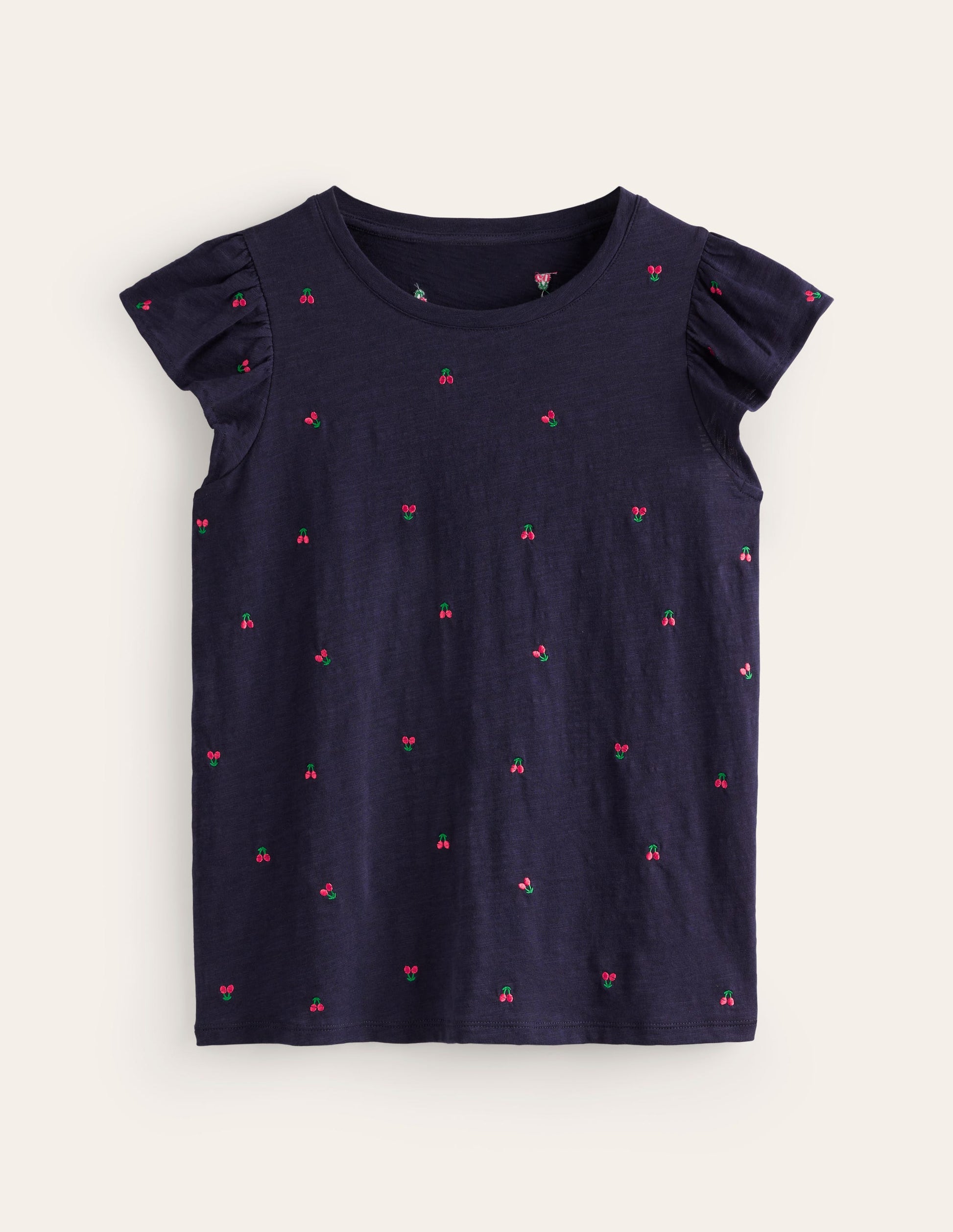 Dora Flutter Sleeve Top-Navy, Cherries-5