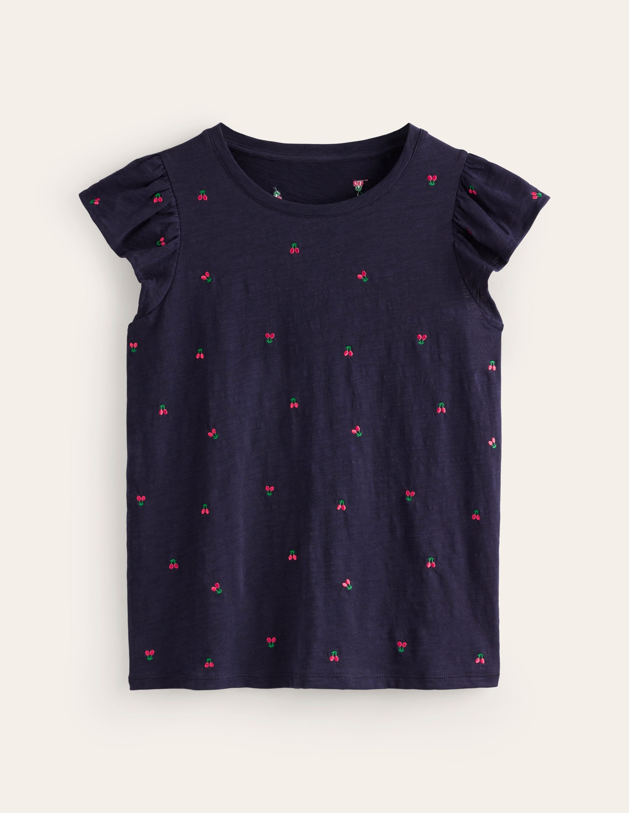 Dora Flutter Sleeve Top-Navy, Cherries - Image 5