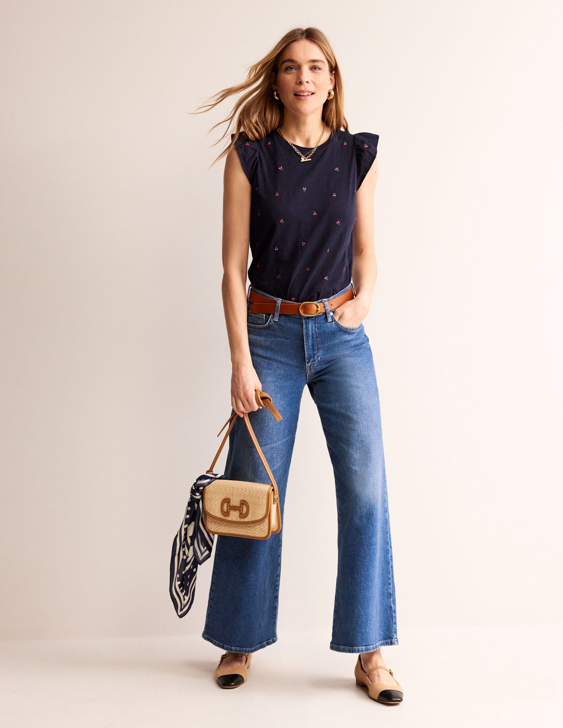 Dora Flutter Sleeve Top-Navy, Cherries-4