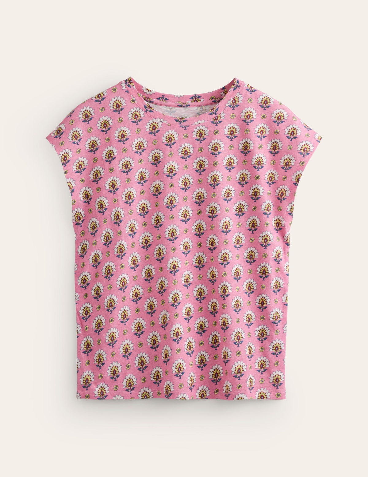 Louisa Printed Slub T-Shirt-Rose Damask, Passion Geo - Image 5