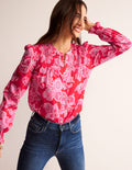 Helena Cotton Blouse-Flame Scarlet, Cascade Paisley