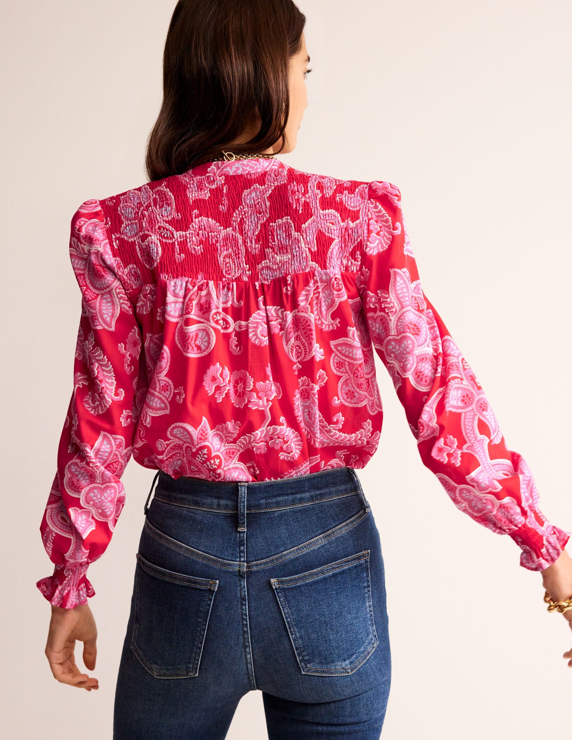 Helena Cotton Blouse-Flame Scarlet, Cascade Paisley-3