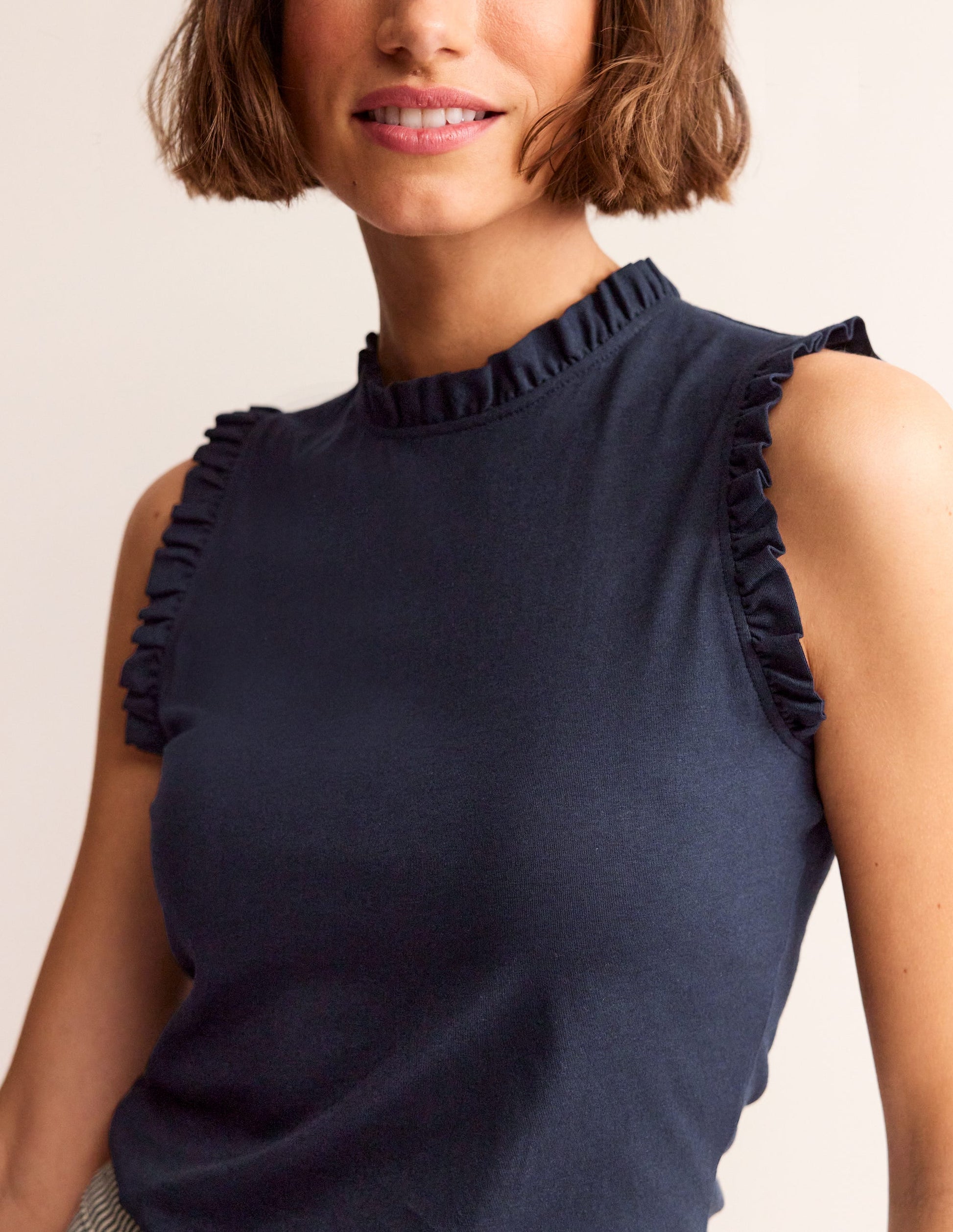 Supersoft Frill Detail Vest-Navy-2
