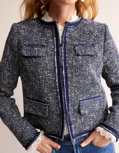 Textured Interest Crop Jacket-Navy-2