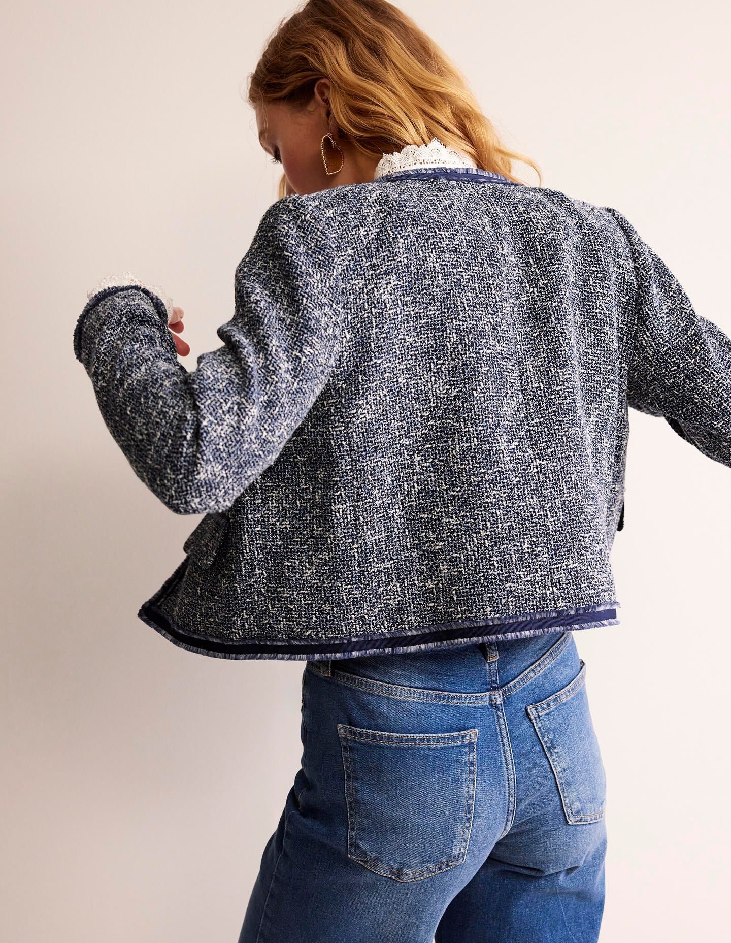 Textured Interest Crop Jacket-Navy-3
