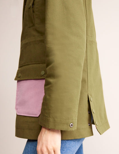 Barn Coat-Dark Moss Colour Block-4
