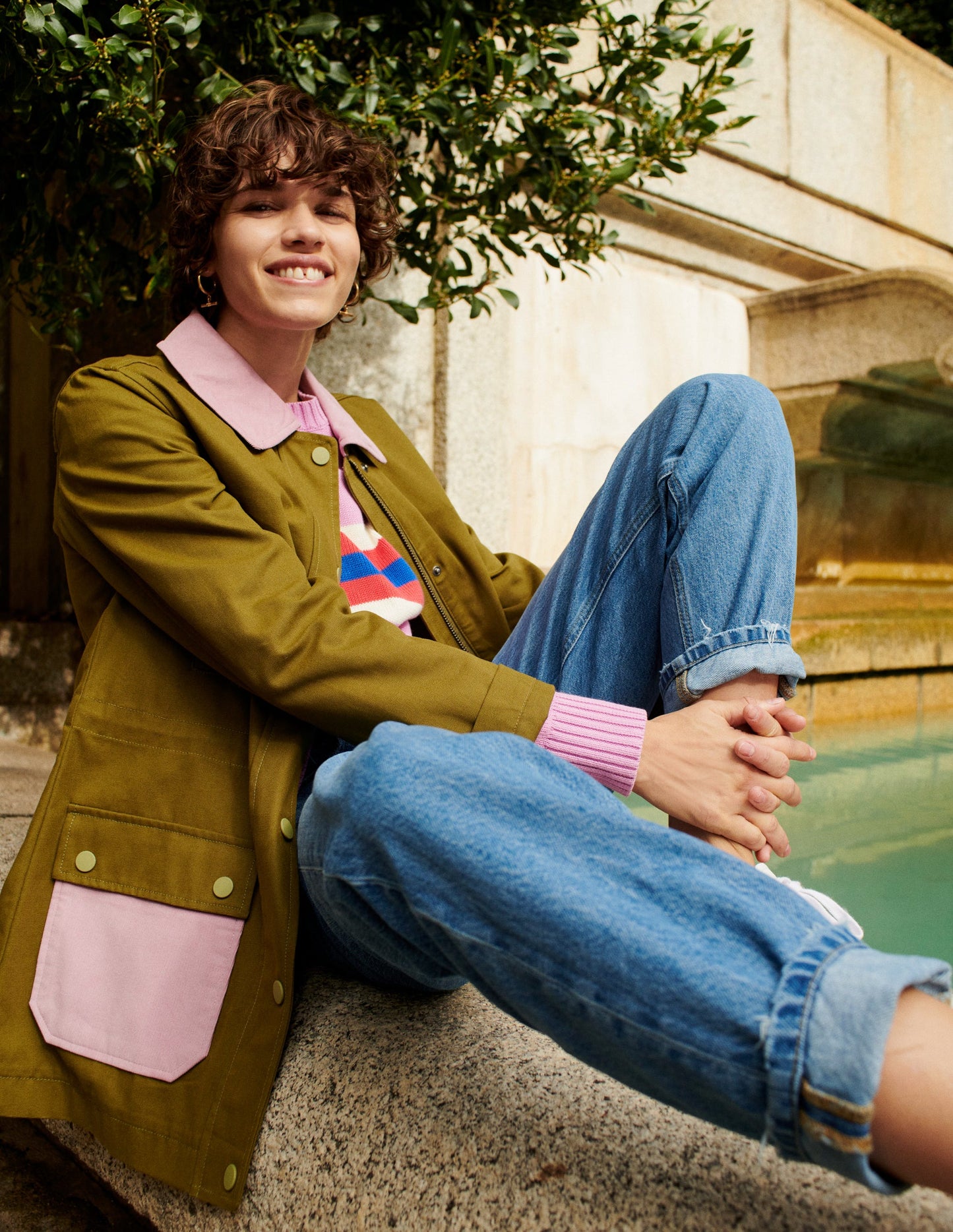 Barn Coat-Dark Moss Colour Block