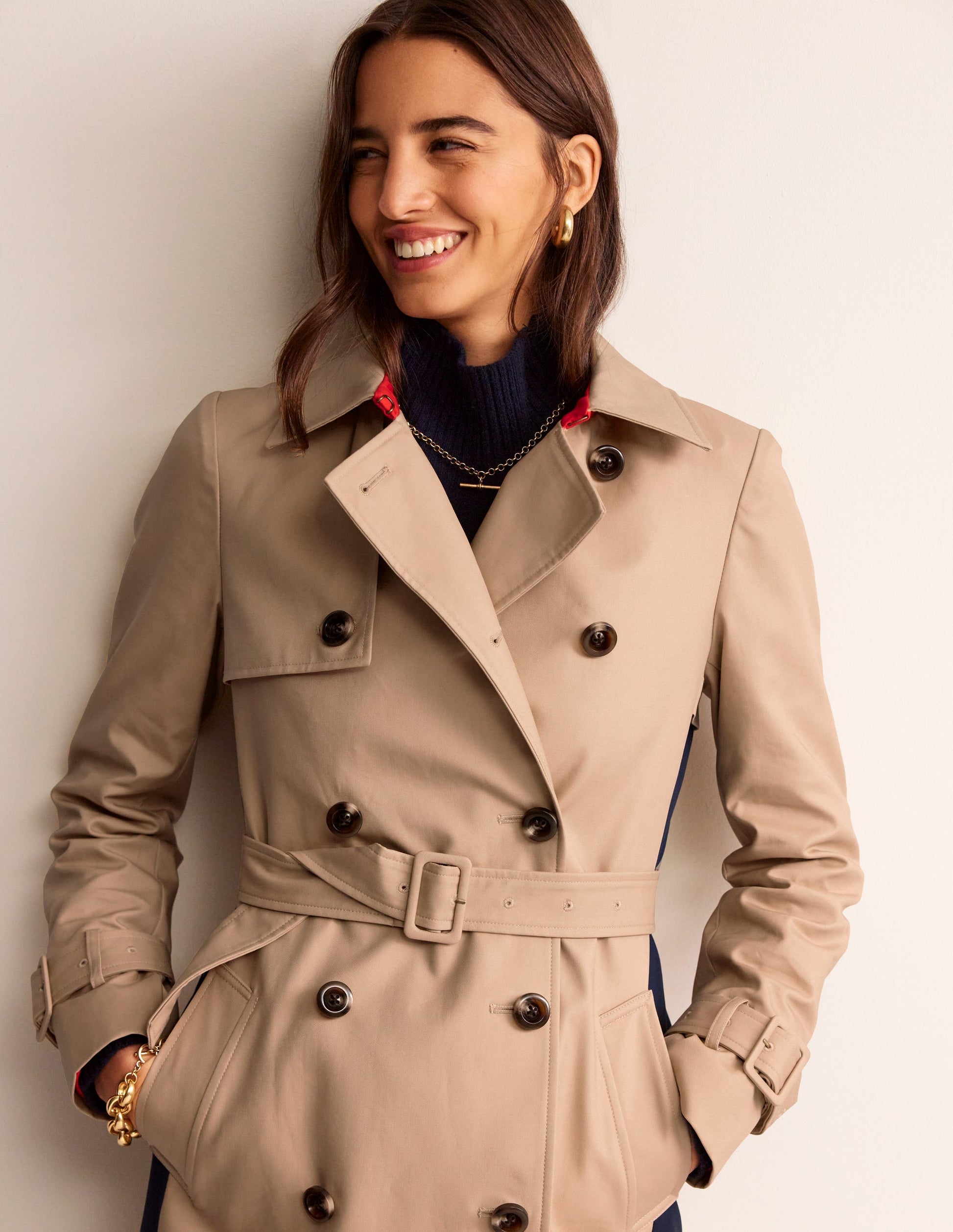 Colour Block Trench Coat-Neutral with Stripe-2