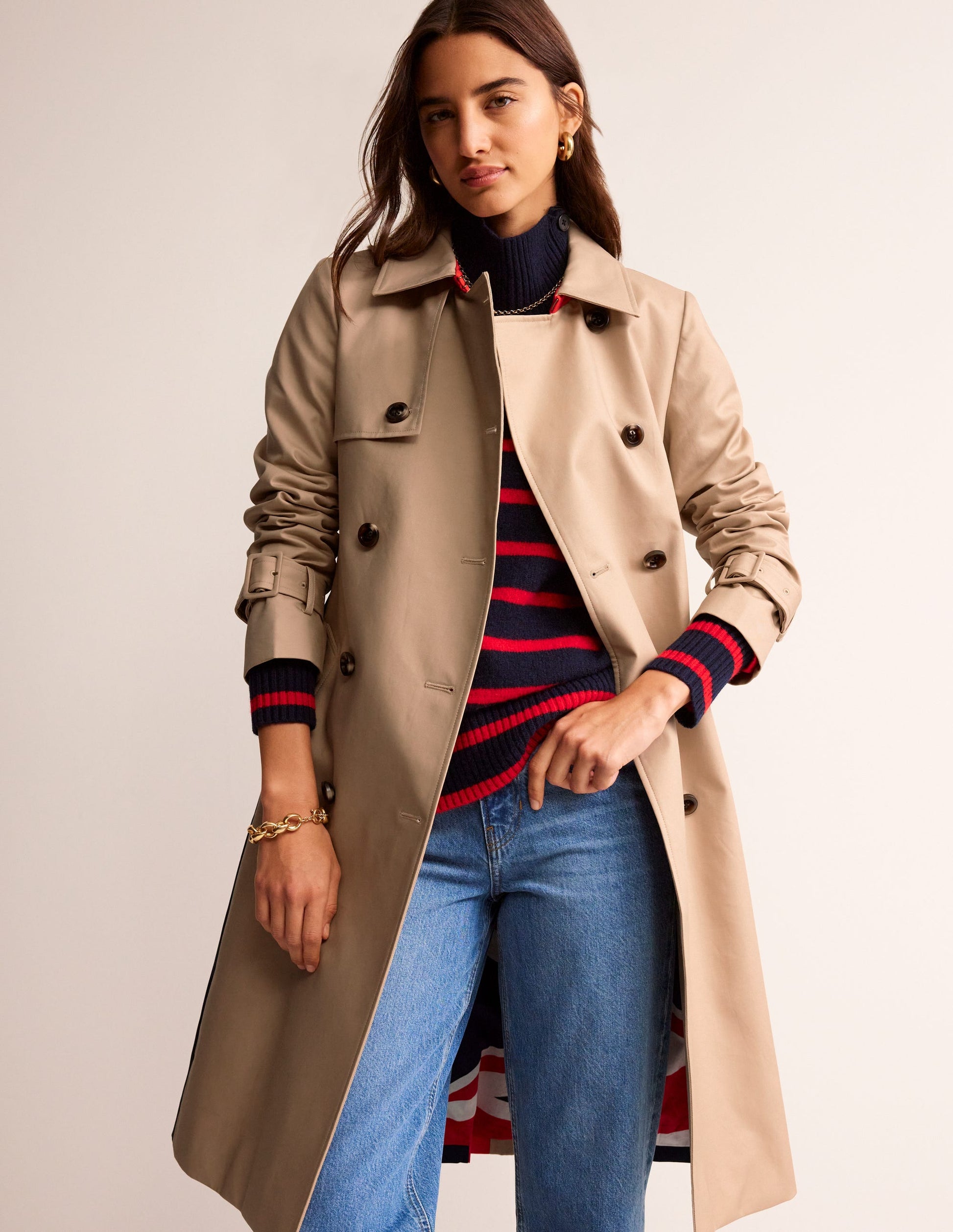 Colour Block Trench Coat-Neutral with Stripe-3