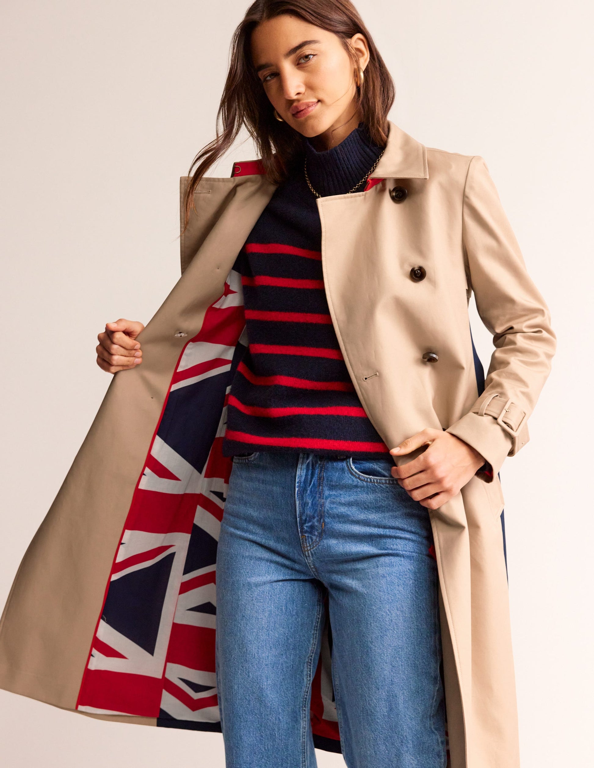 Colour Block Trench Coat-Neutral with Stripe-5