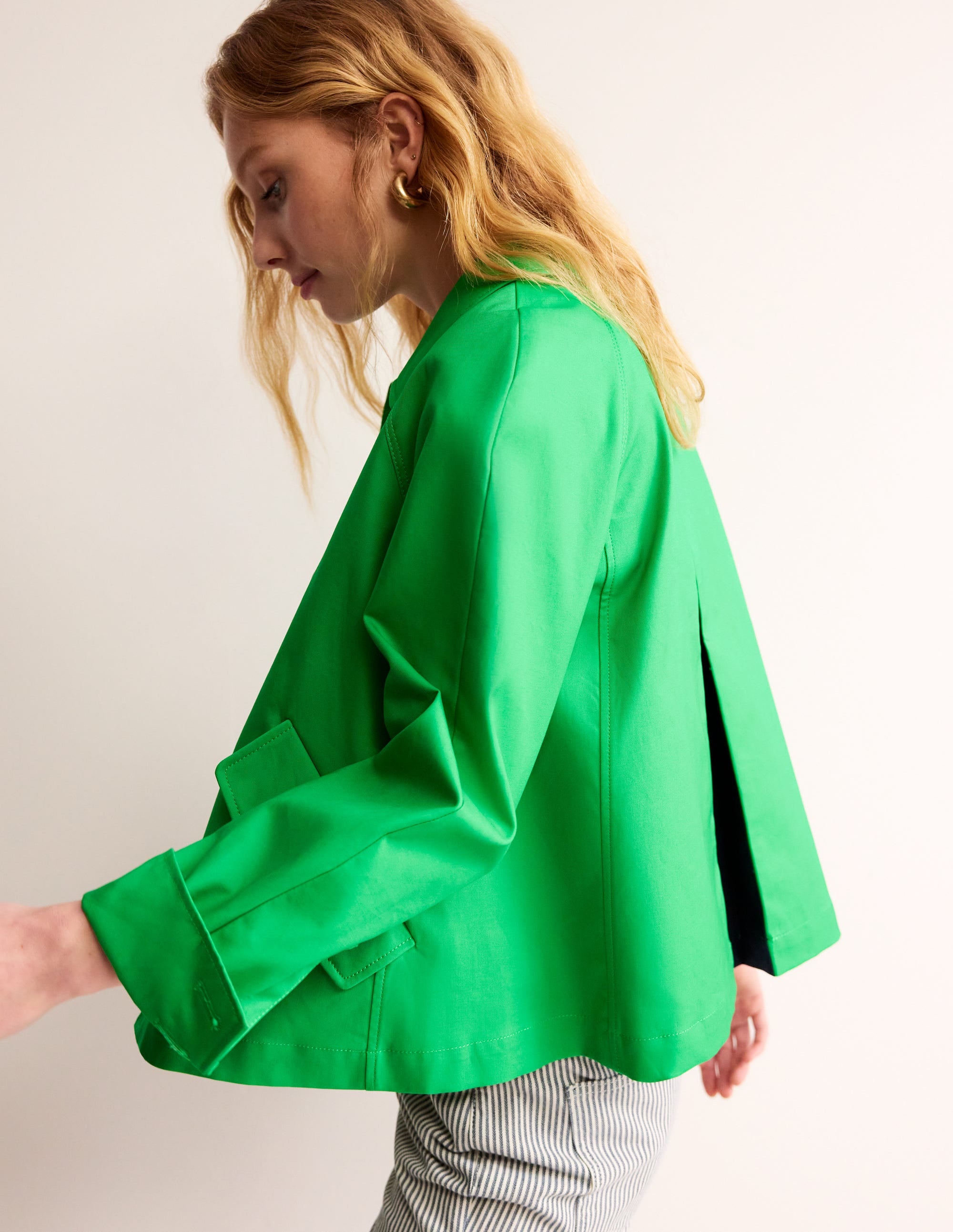 Cropped Trench Jacket-Bright Green with Navy Pop - Image 1