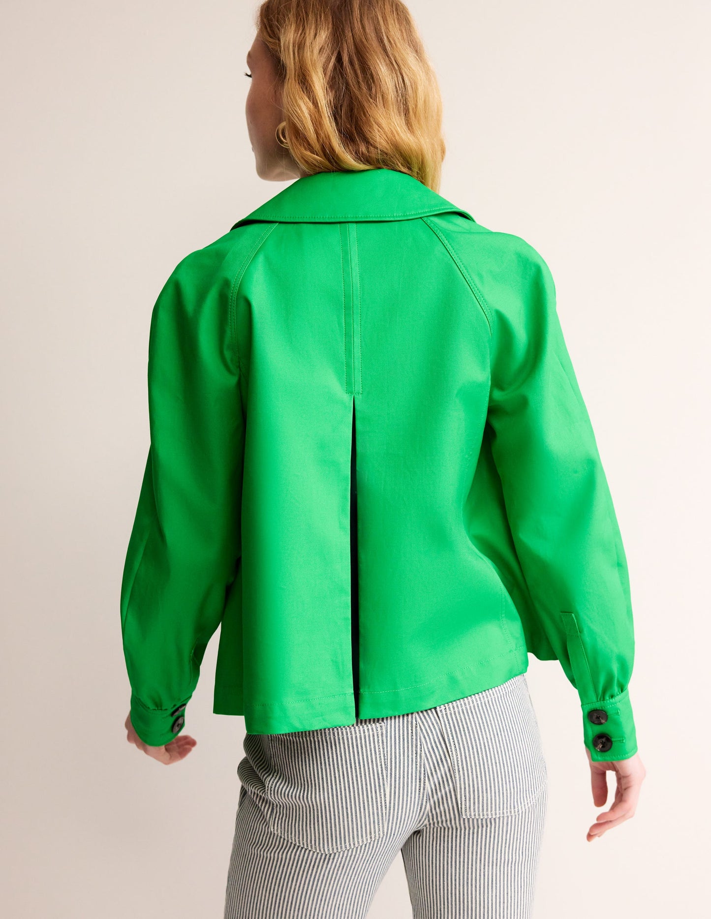 Cropped Trench Jacket-Bright Green with Navy Pop