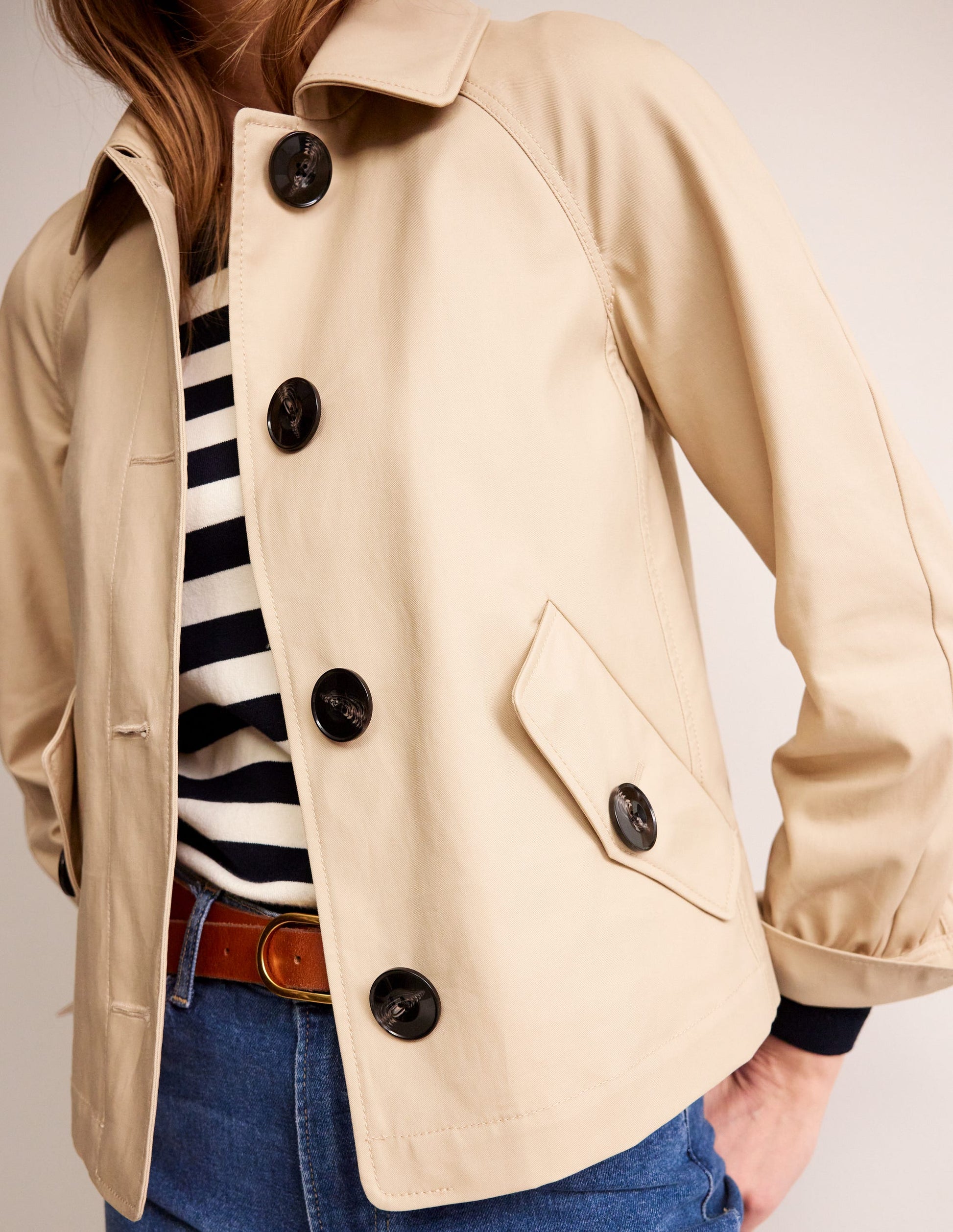 Cropped Trench Jacket-Neutral with Red Pop-2