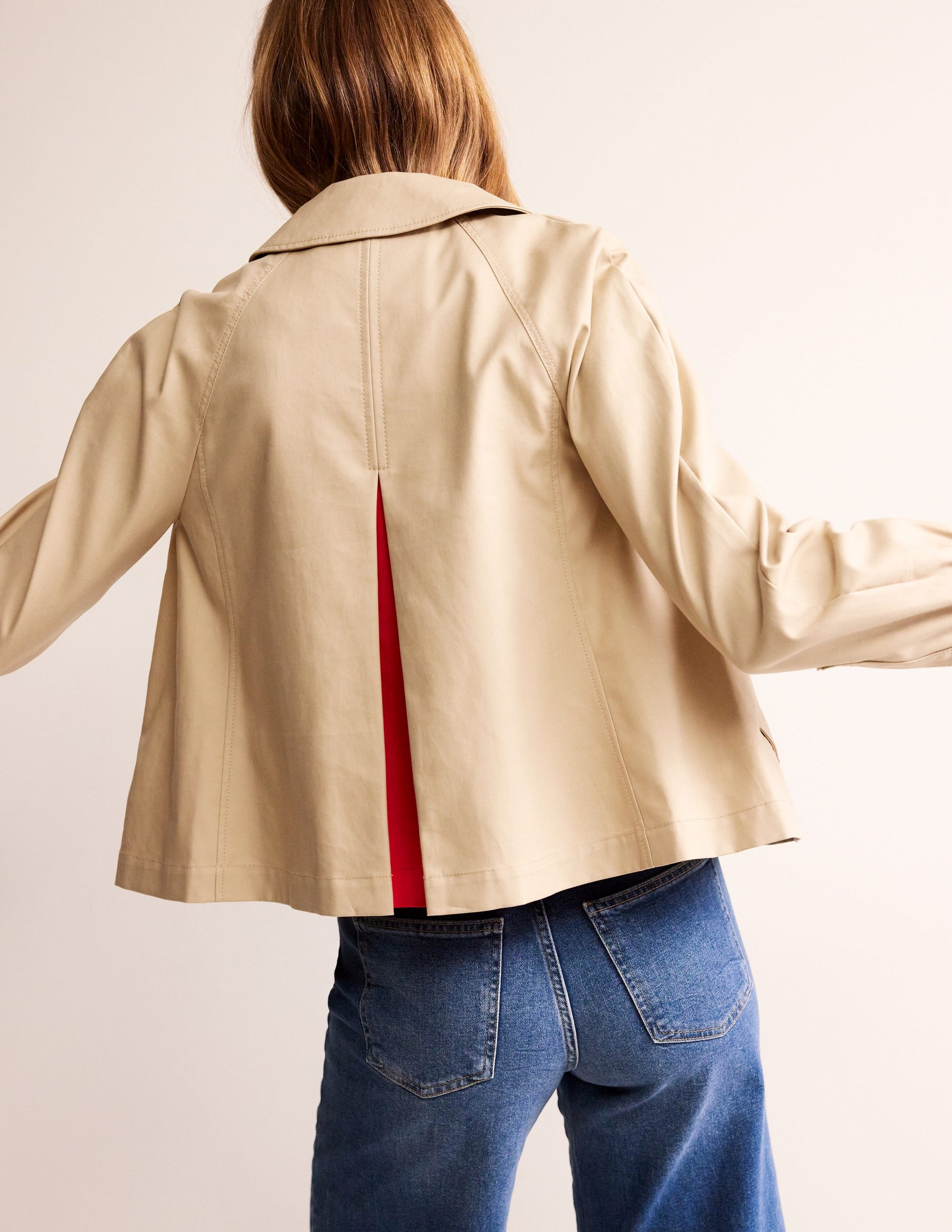 Cropped Trench Jacket-Neutral with Red Pop-3