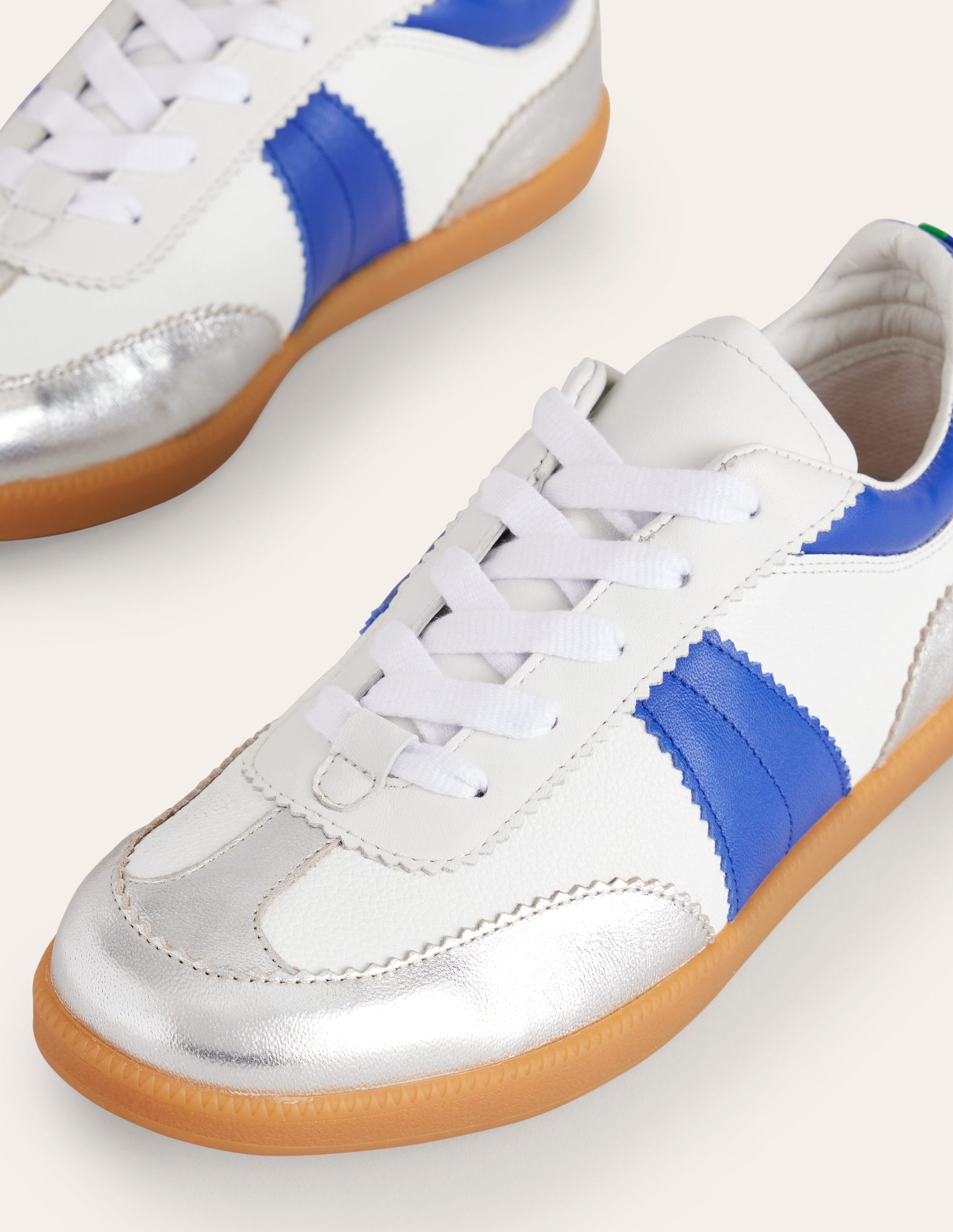 Erin Retro Tennis Trainers-White, Bright Blue and Silver-4