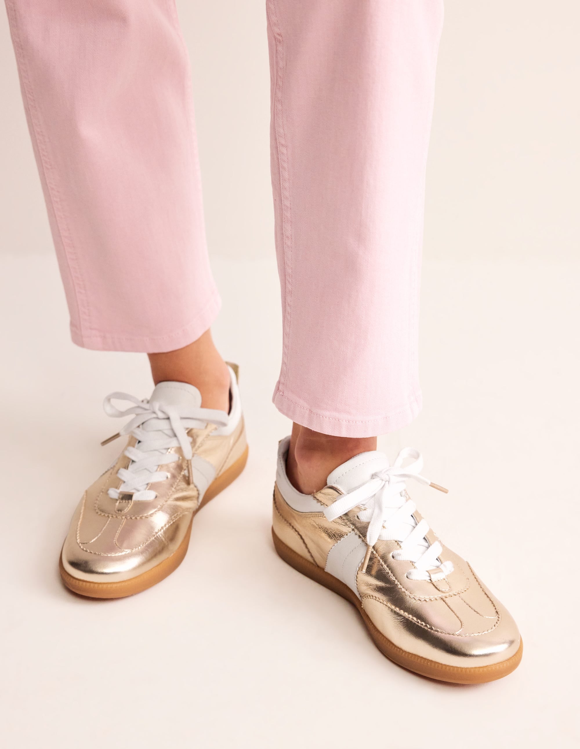 Erin Retro Tennis Trainers-Gold Mix - Image 1