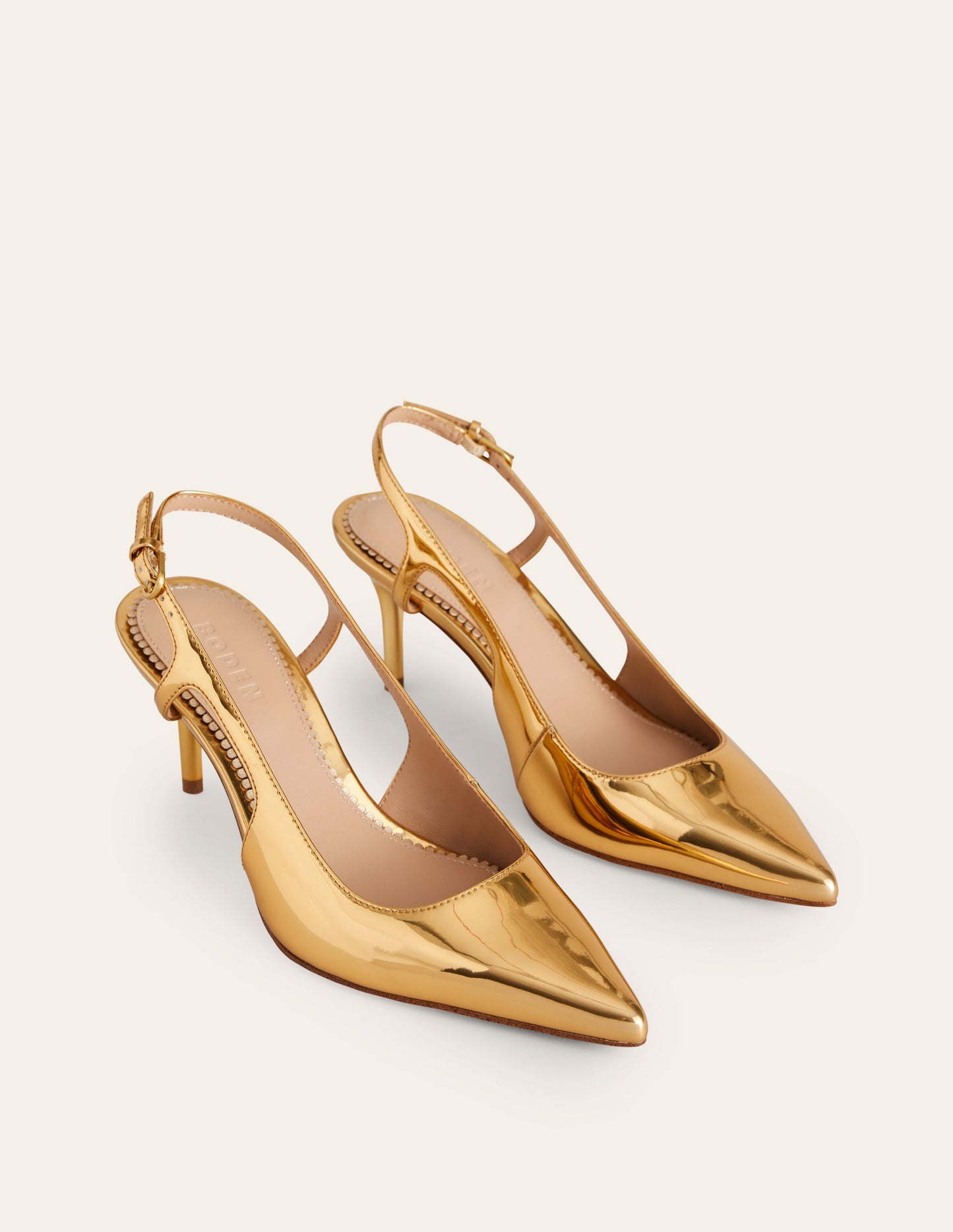 Cut Out Sling Back Heels-Gold Mirror