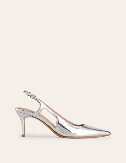 Cut Out Sling Back Heels-Silver Mirror-2