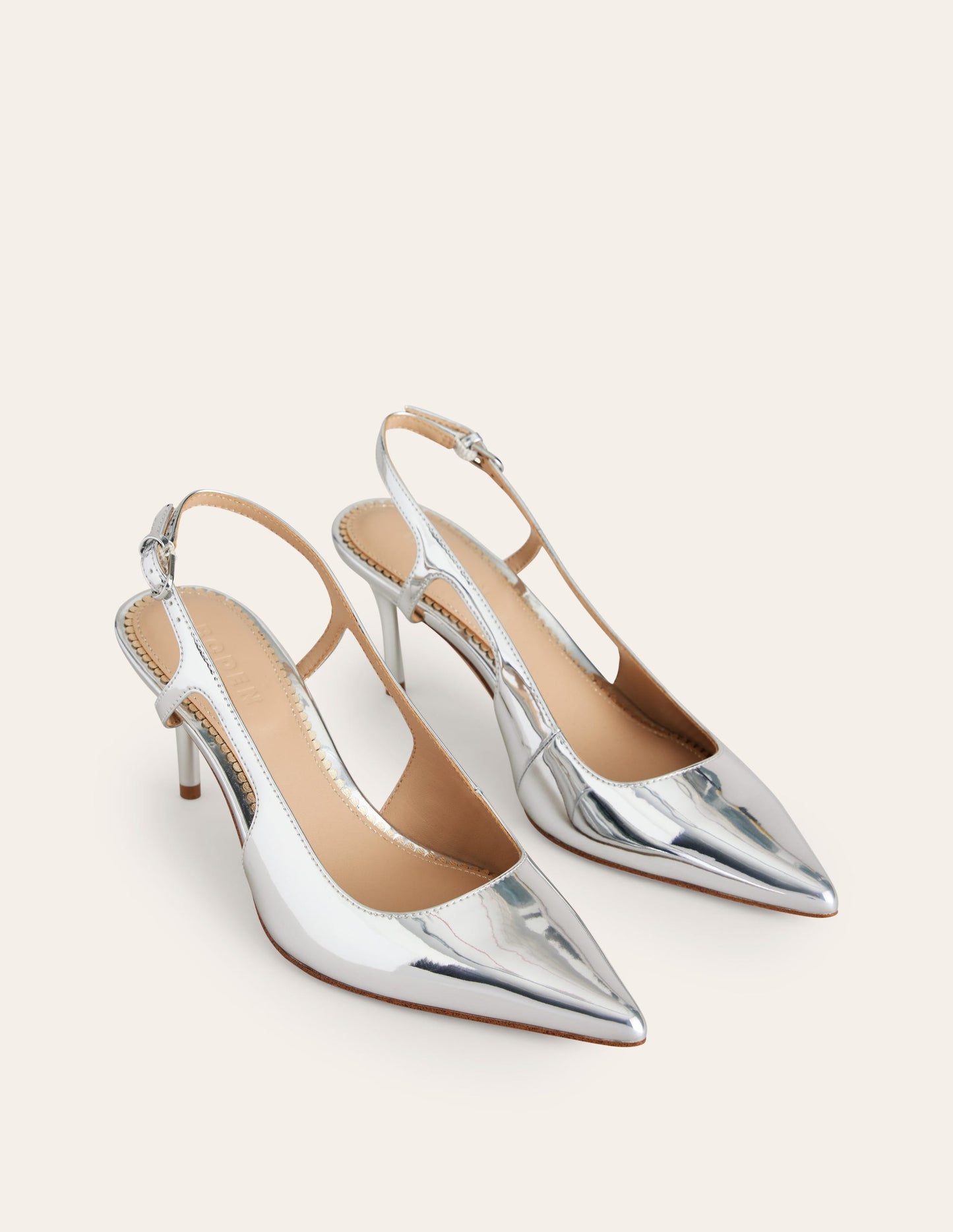 Cut Out Sling Back Heels-Silver Mirror