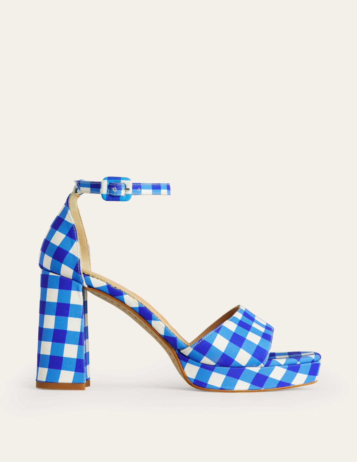 Heeled Platform Sandals-Blue and White Gingham