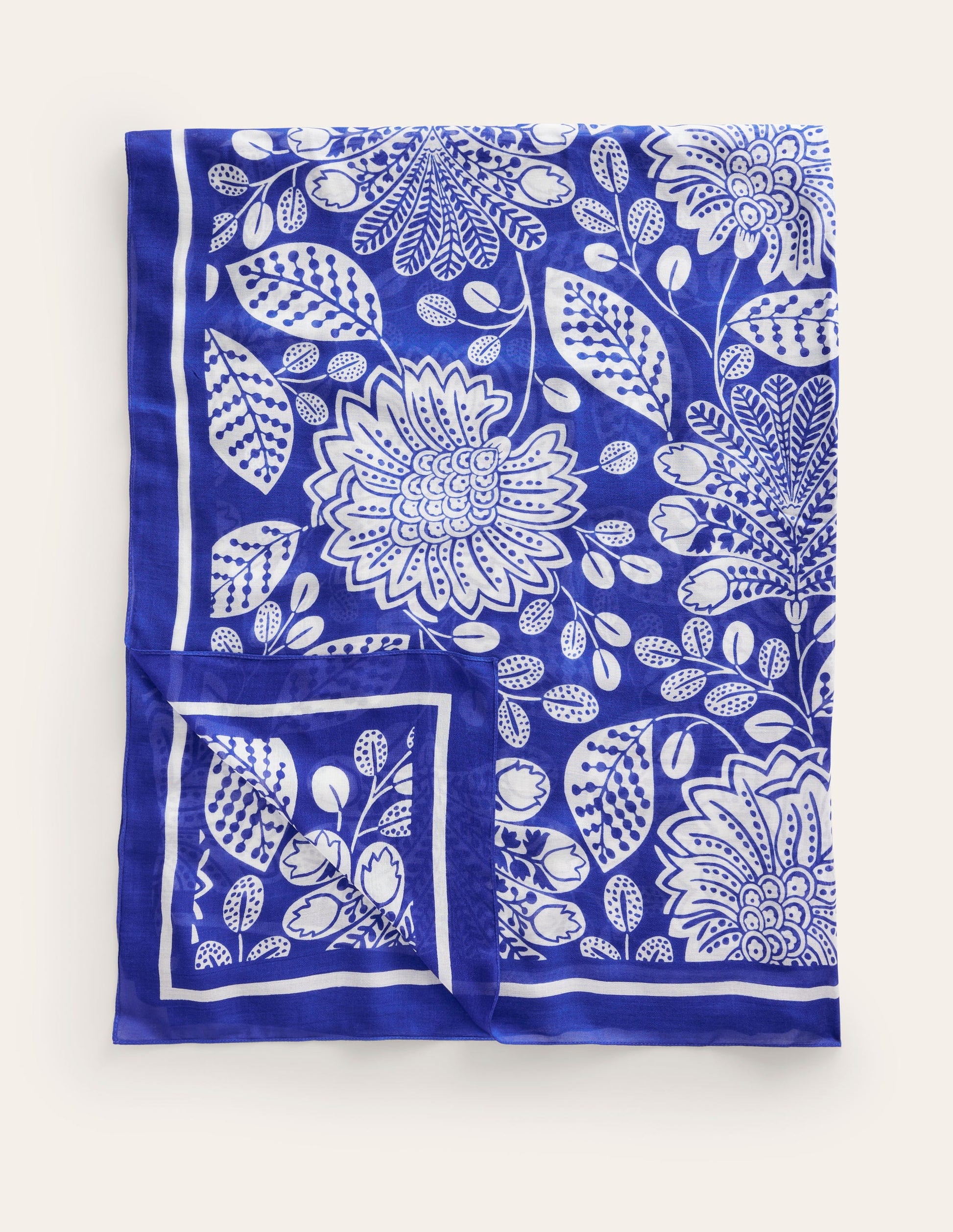 Printed Sarong Scarf-Bright Blue, Gardenia Swirl-3
