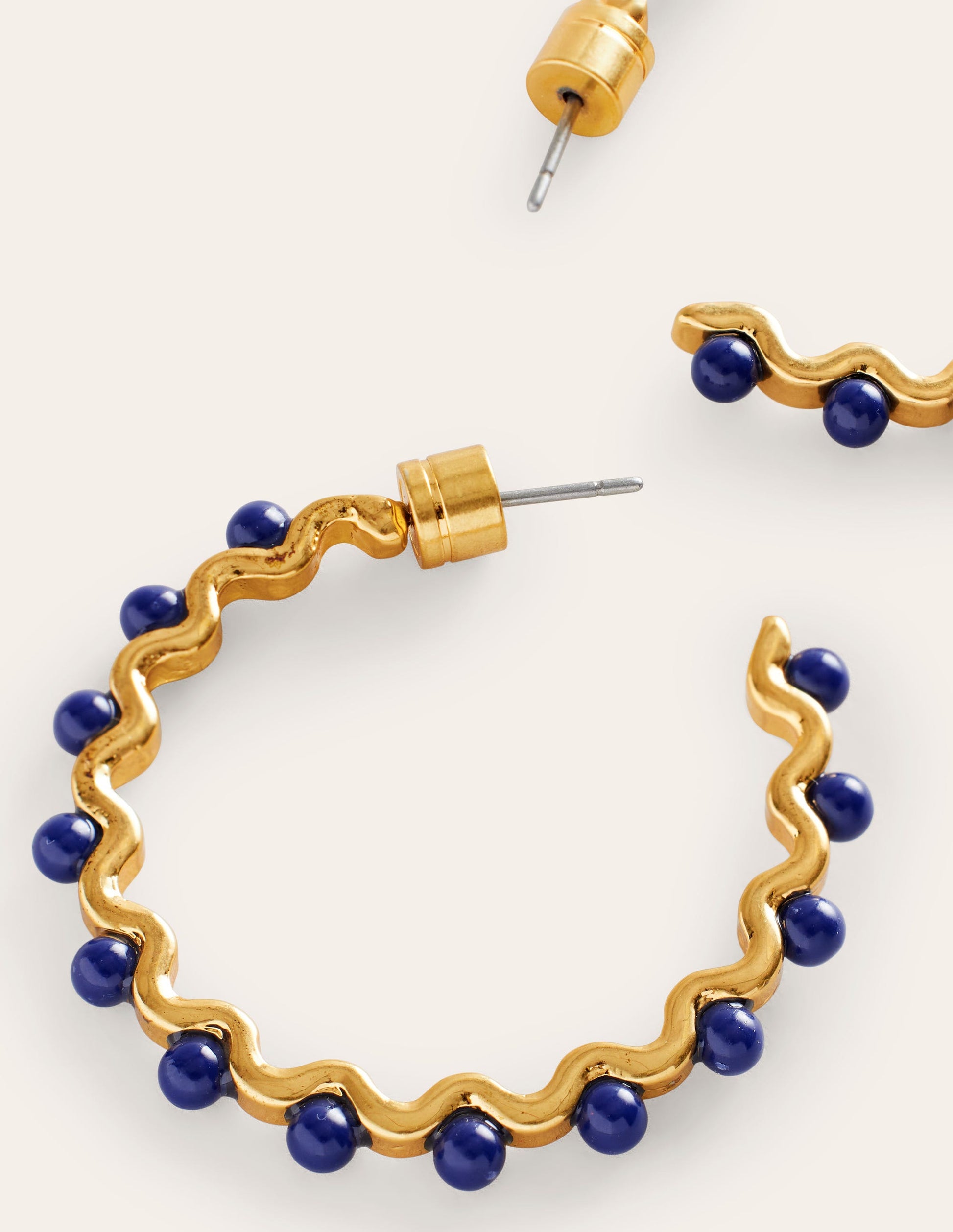 Wire Bead Hoop Earrings-Navy-3