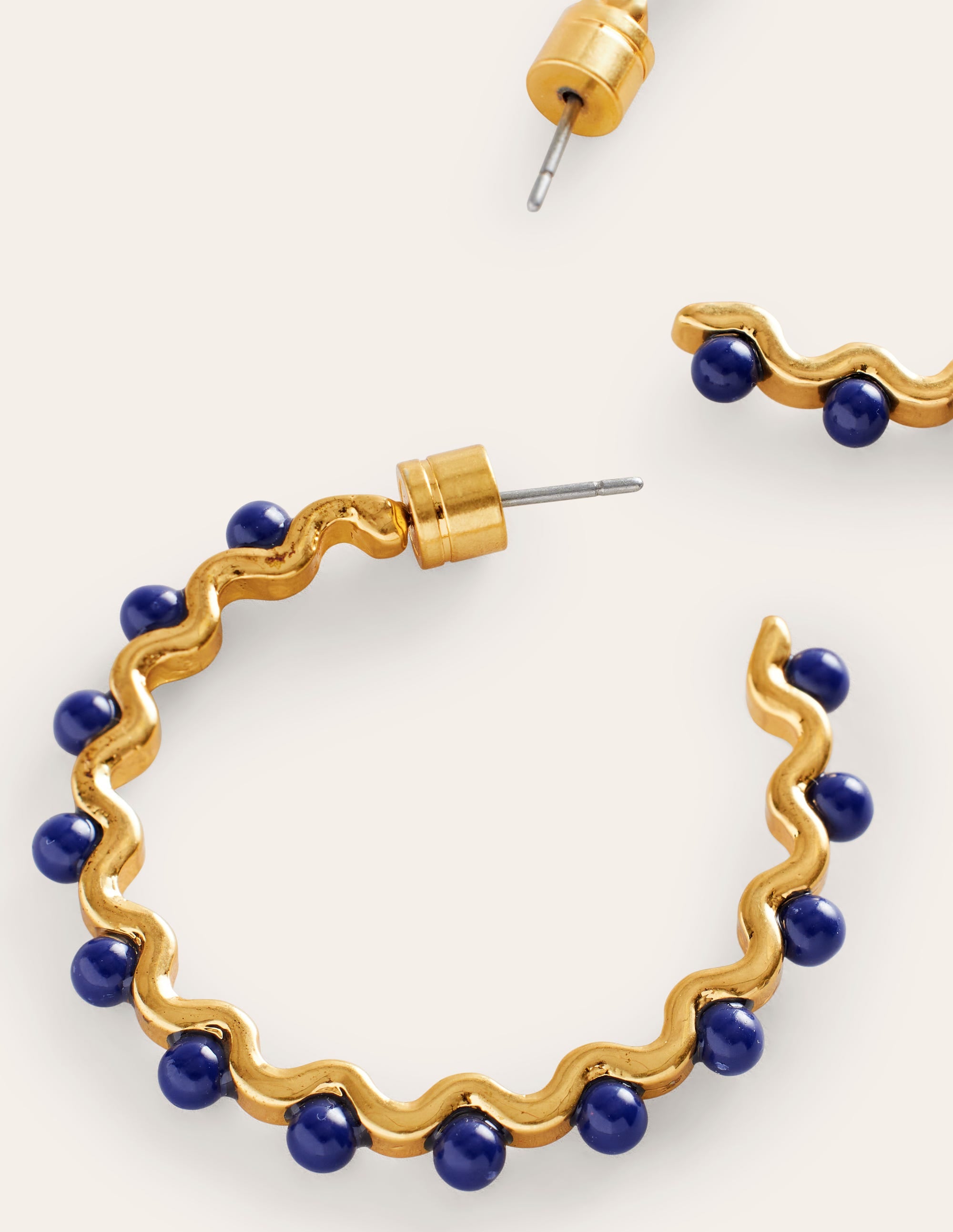 Wire Bead Hoop Earrings-Navy - Image 3