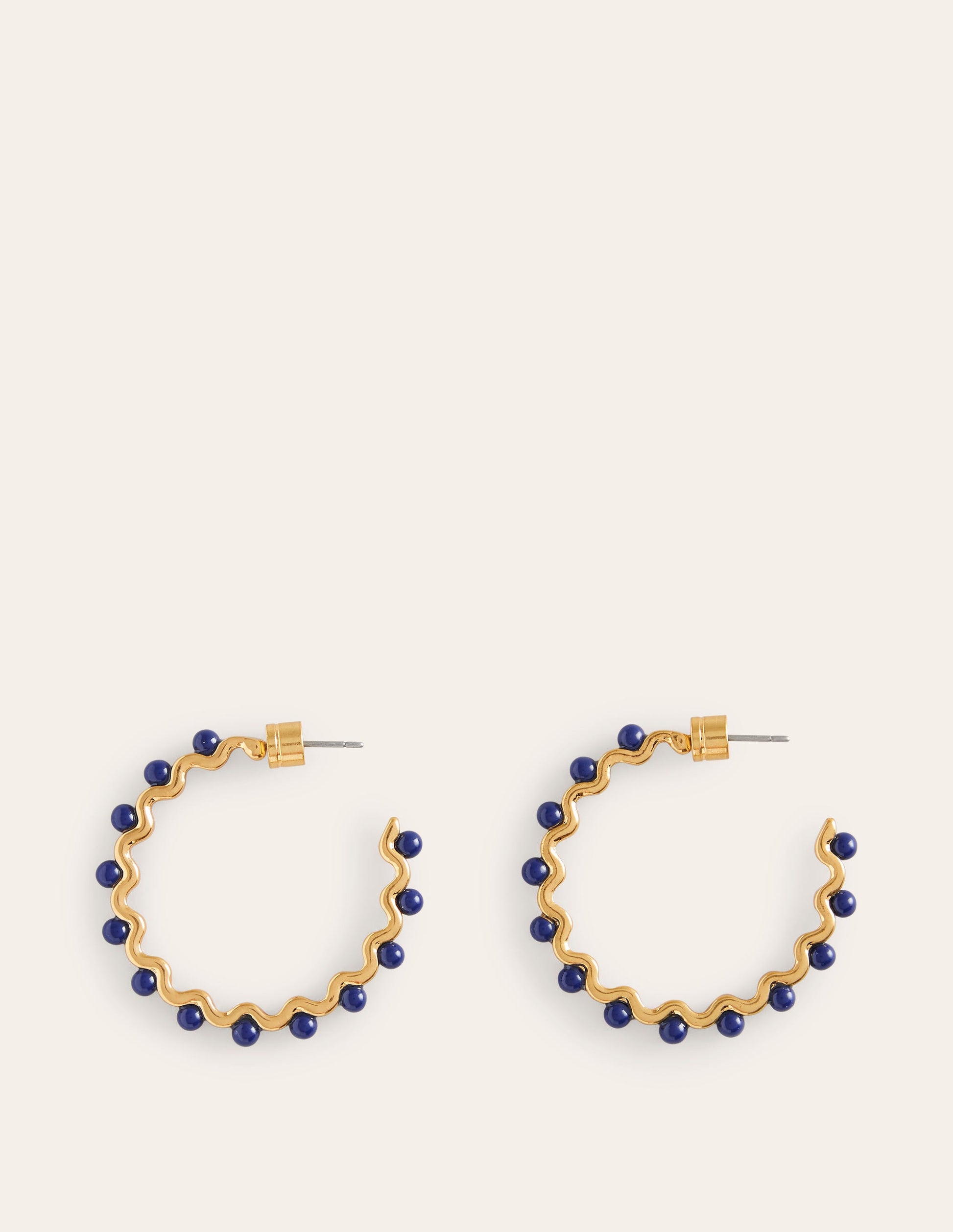 Wire Bead Hoop Earrings-Navy-2