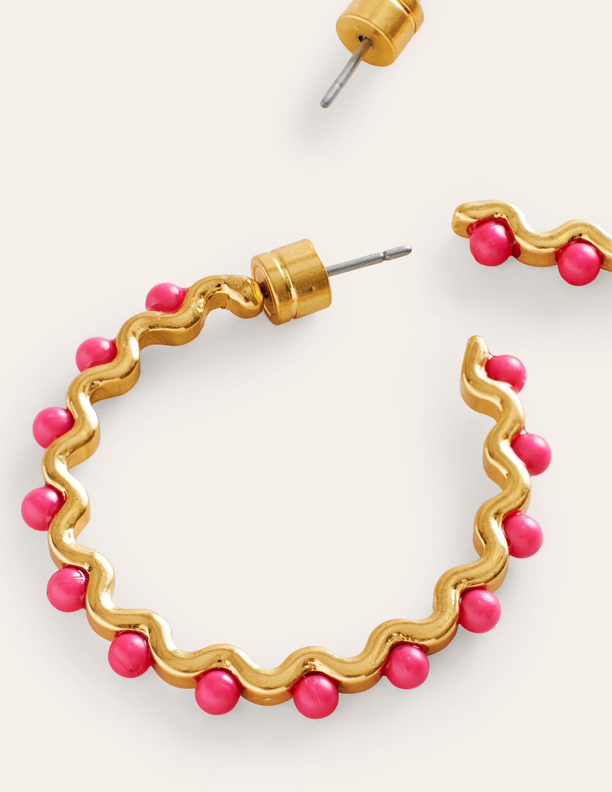 Wire Bead Hoop Earrings-Pink - Image 4