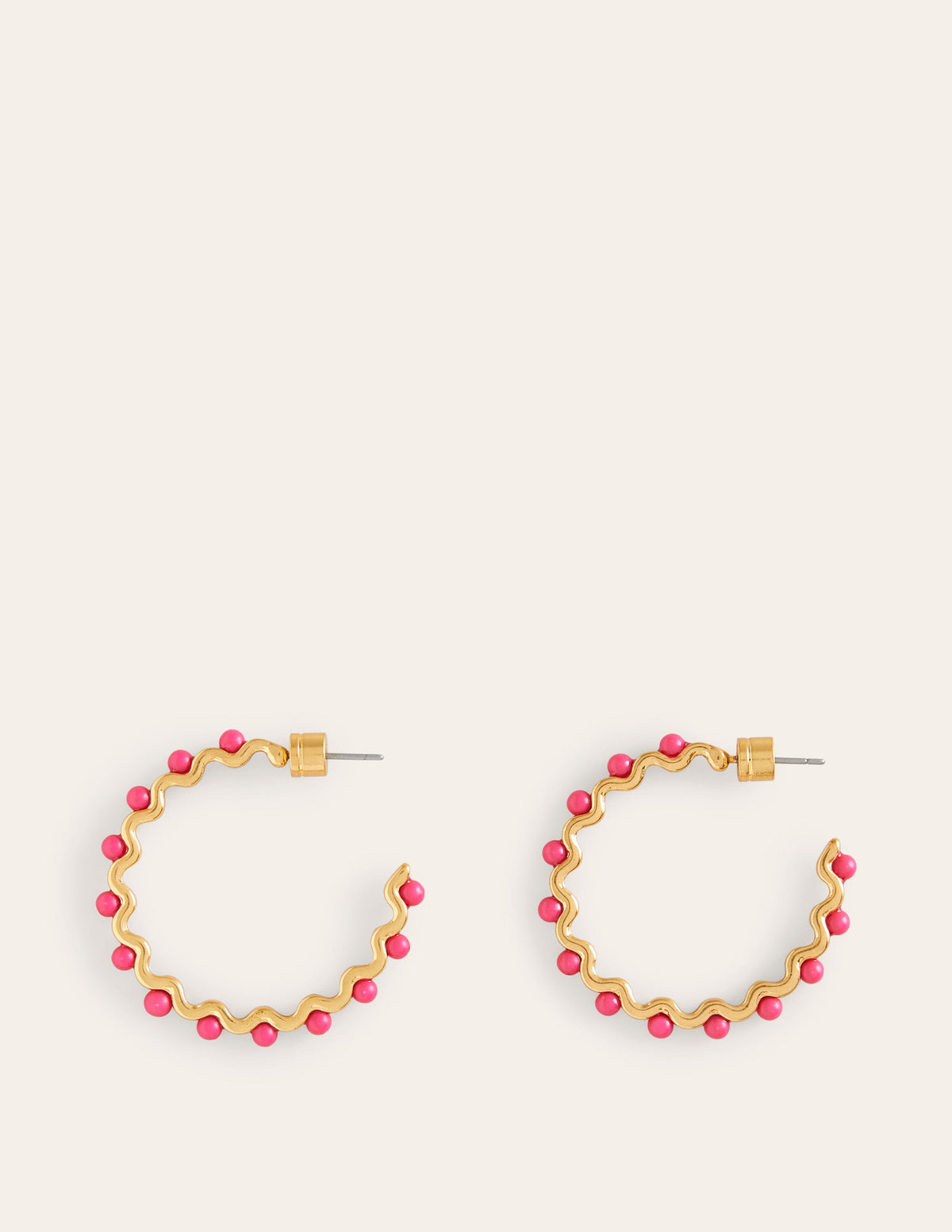 Wire Bead Hoop Earrings-Pink - Image 3