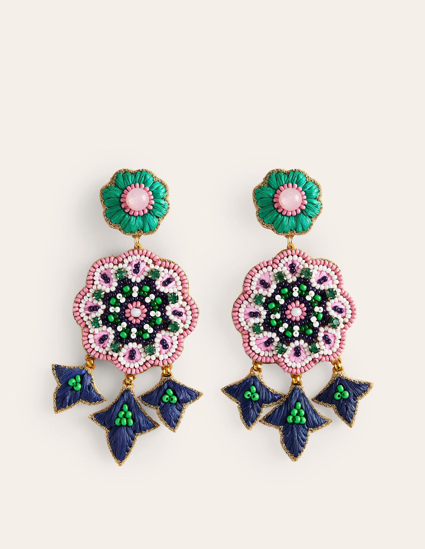 Beady Motif Earrings-Flower